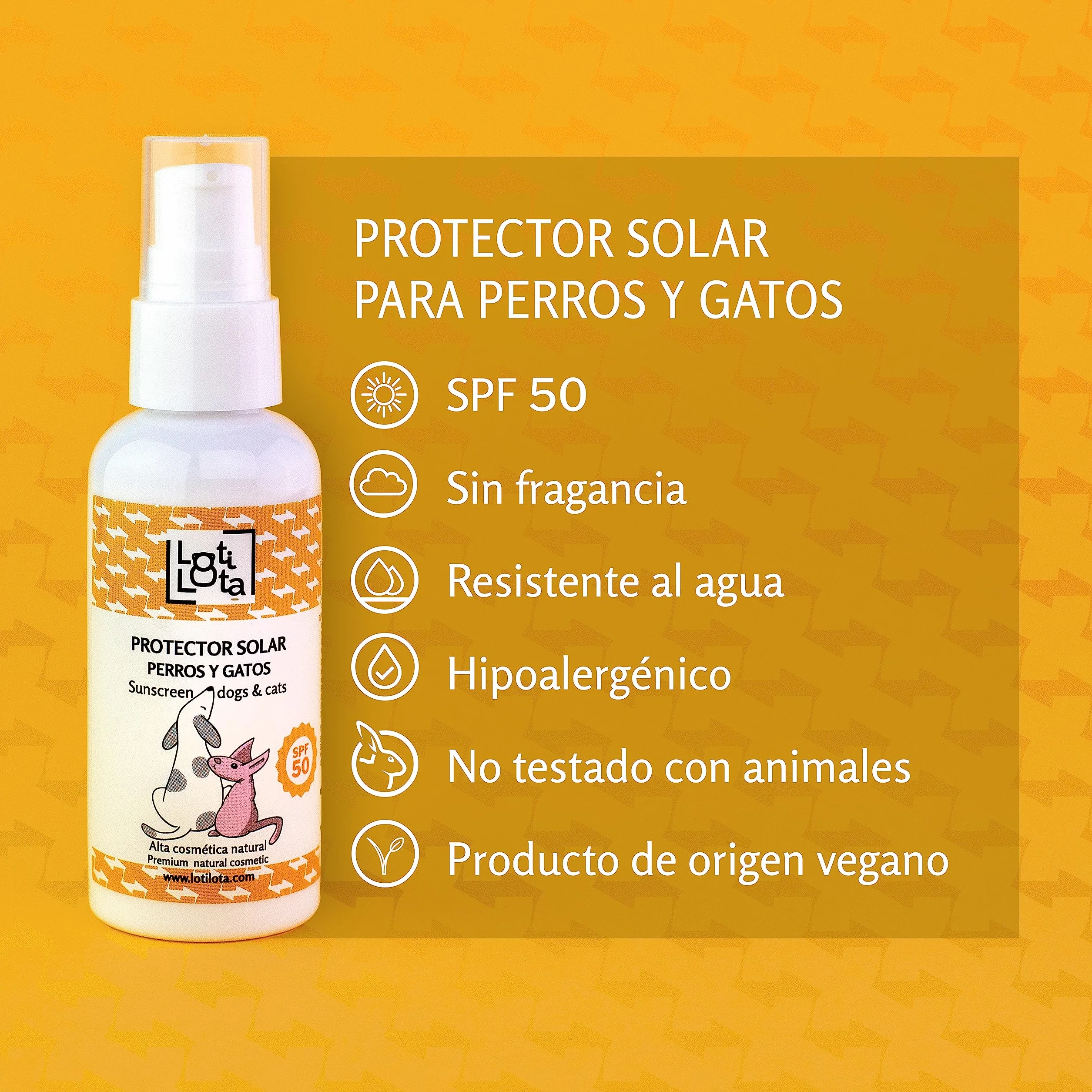 Protector Solar 50 para Perros y Gatos - 60 ml - Máxima Protección Solar - Resistente al Agua - Hidrata y Protege - pH Neutro
