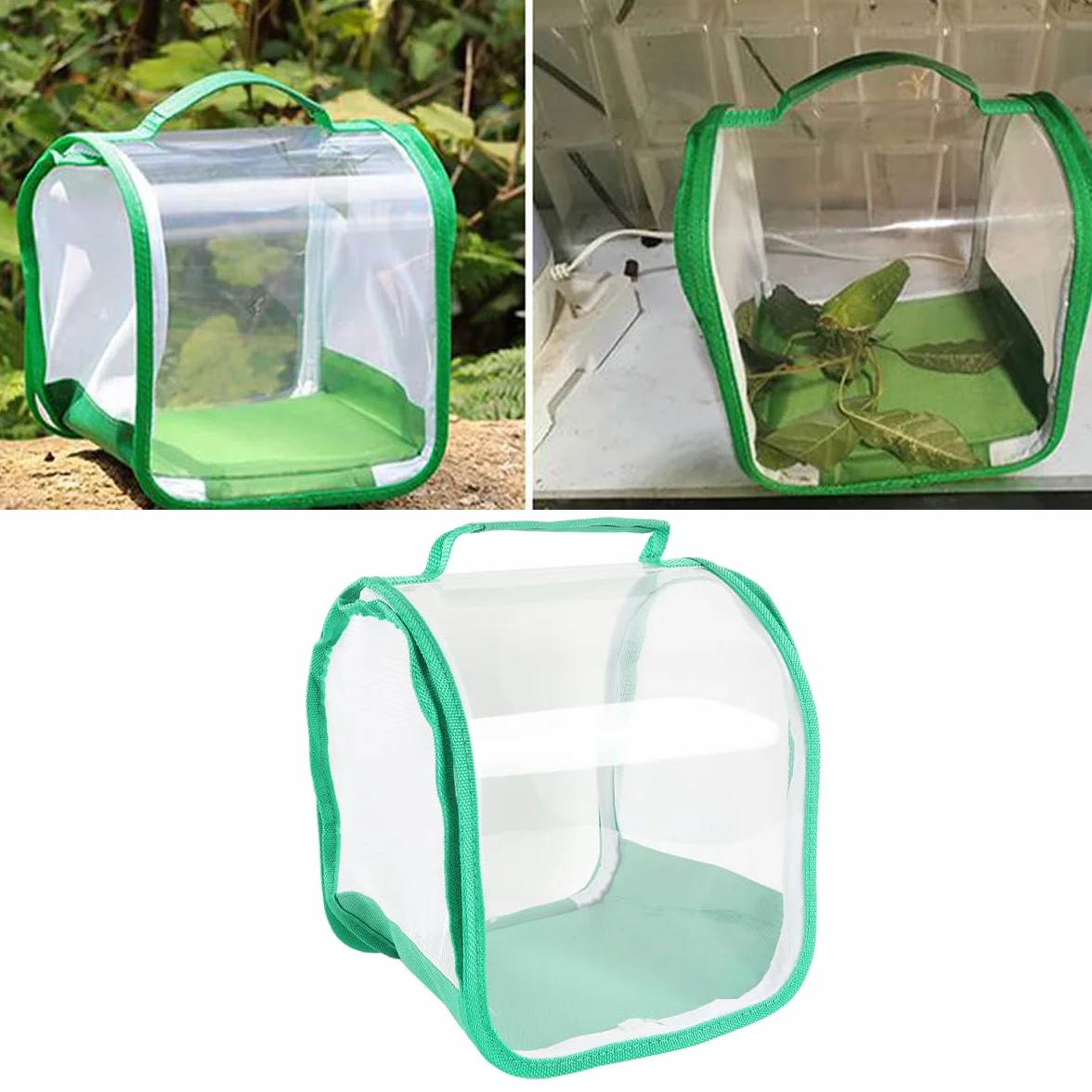 Qury Jaula de hábitat de mariposas, 7.9 x 7.9 x 7.9 pulgadas, plegable, malla de ventilación transparente con asa para mariposas, libélulas (verde)