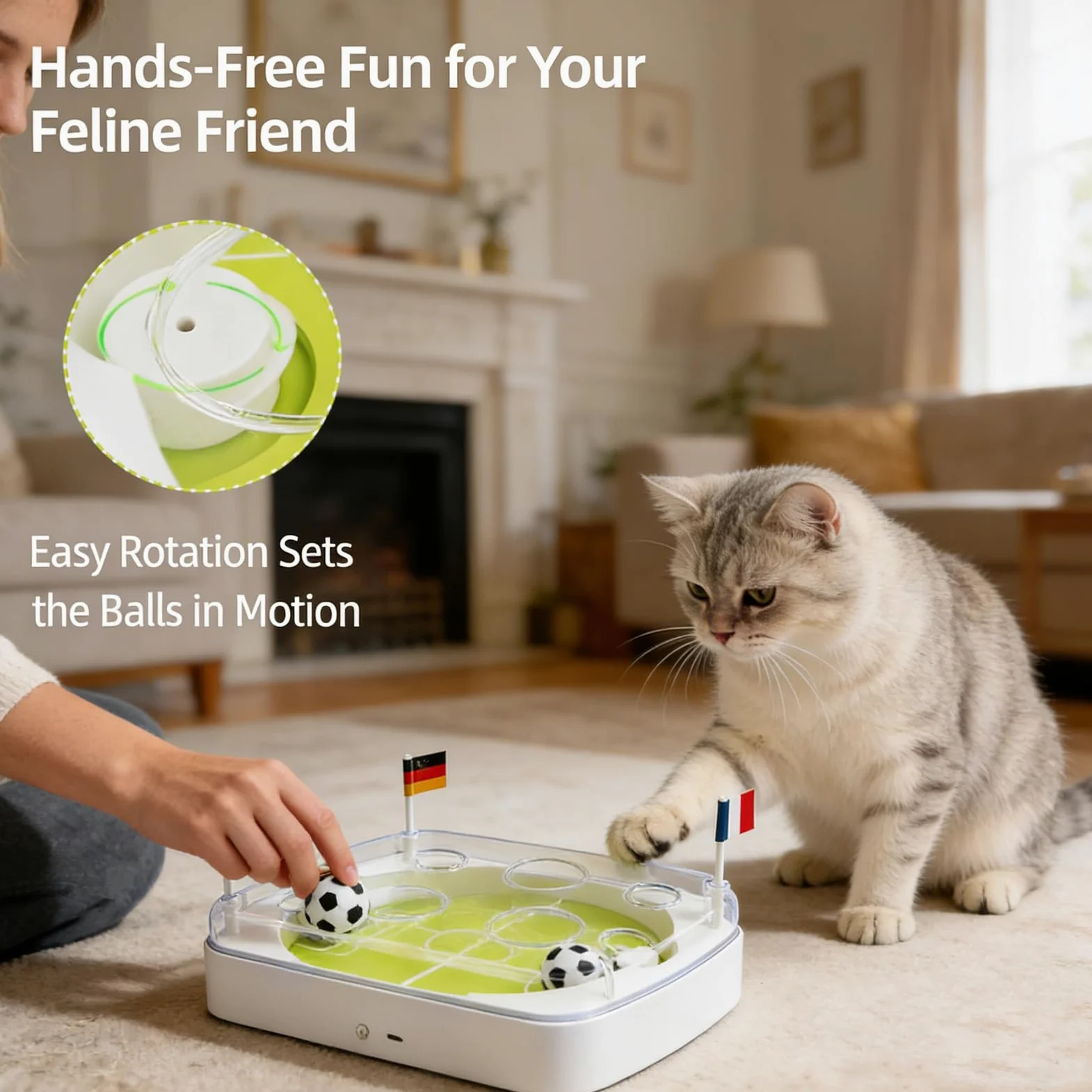 Juguete interactivo de rompecabezas de campo de fútbol para gatos con luces LED, bola de hierba gatera, sensor de movimiento, recargable por USB, caza y entrenamiento en interiores (2 piezas)