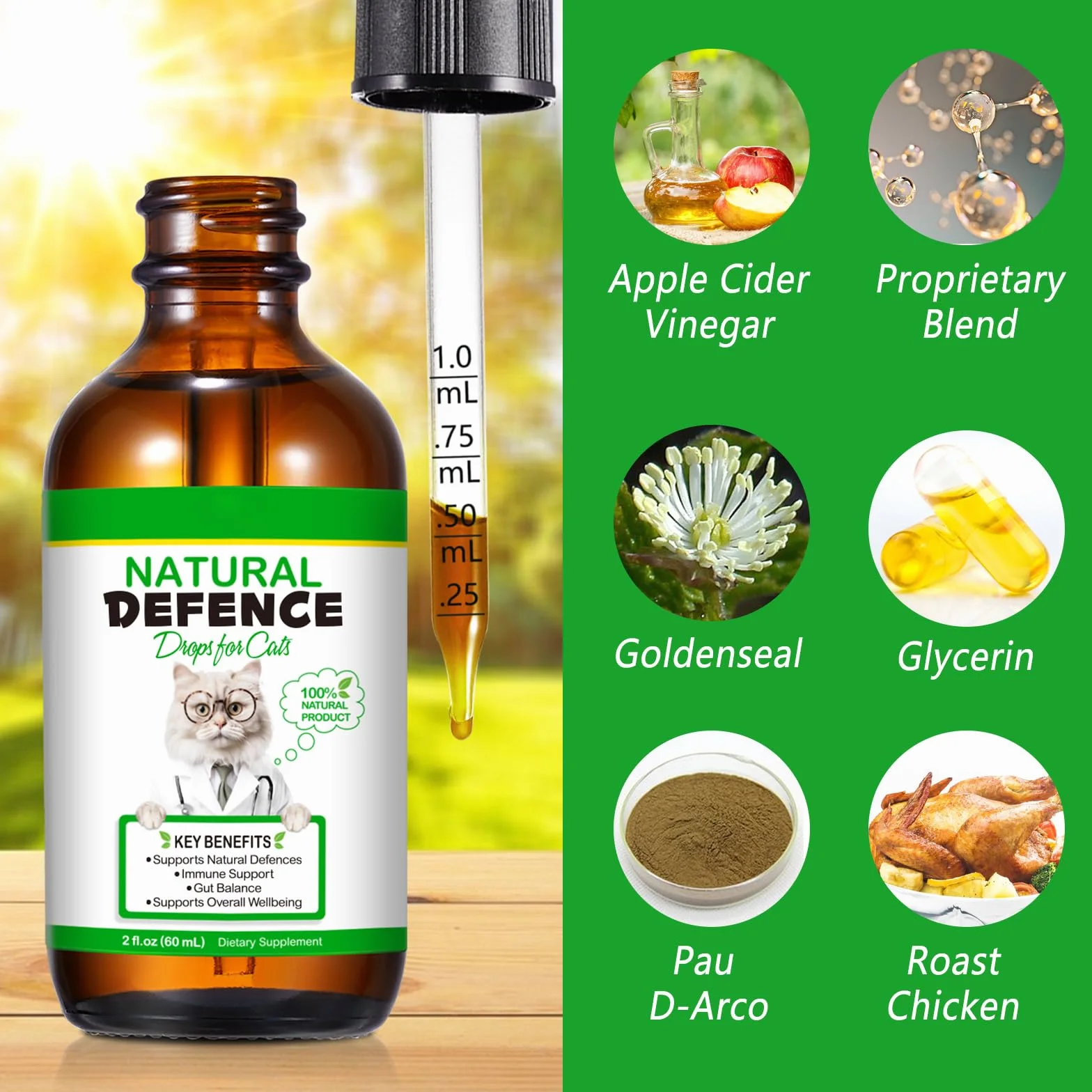 Fórmula Natural Antibacteriana para Gatos 60ml – Apoya el Sistema Inmunológico y Alivia Las Alergias – Alivio del Picor, Problemas de Oídos, Piel y Tracto Urinario – para Todas Las Razas y Edades