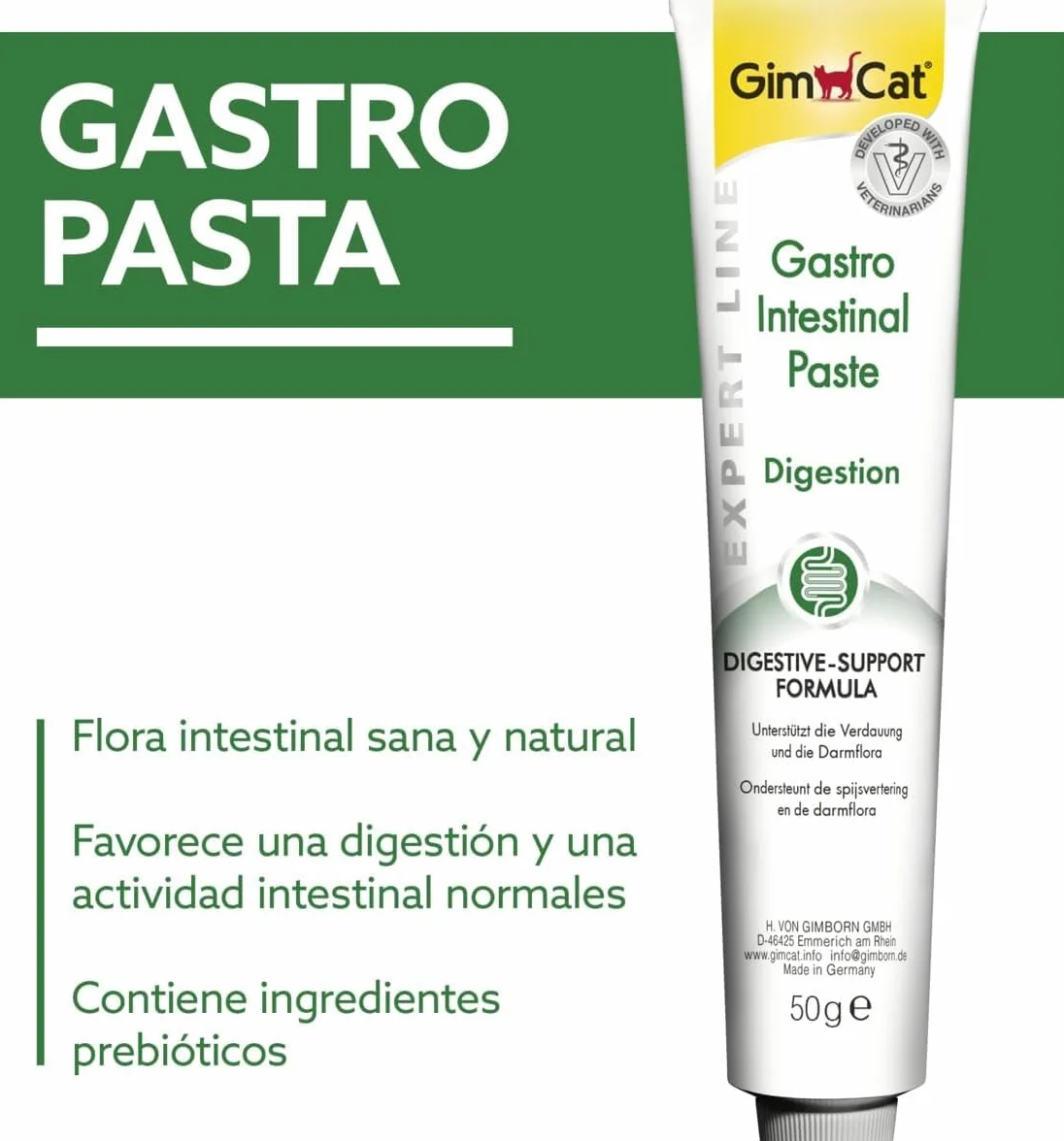 GimCat EXPERT LINE Gastro Intestinal, Pasta funcional para gatos - Protección del sistema digestivo, favorece la salud intestinal, tiene un efecto prebiótico - 1 tubo (1 x 50 g)