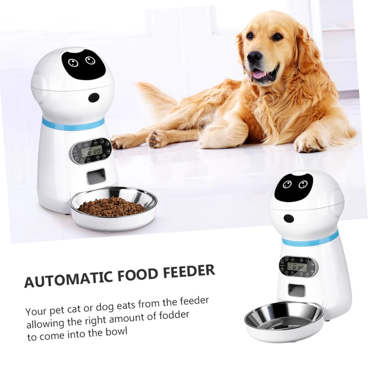 VANZACK Alimentador Automático y Función de Grabación para Mascotas con Capacidad 3.5l Robot Inteligente con Temporizador Digital para Uso en Hogar Personal