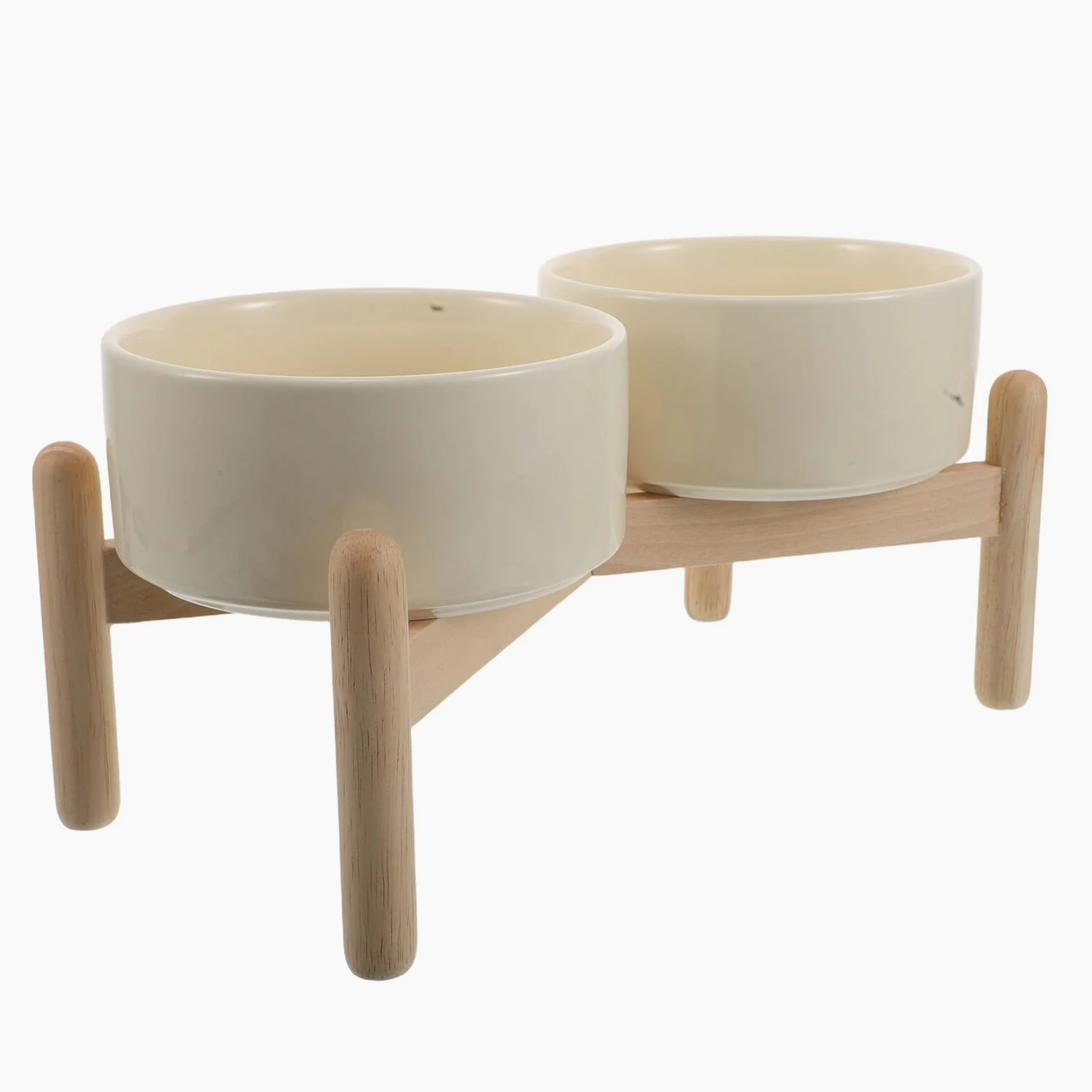 Gatuida Cuencos Elevados de Cerámica para Perros y Gatos 850 Ml con Soporte de Madera Antideslizante, Doble Tazón 15,5 Cm para Comida y Agua, Cuidado del Cuello y Articulaciones, Comedero