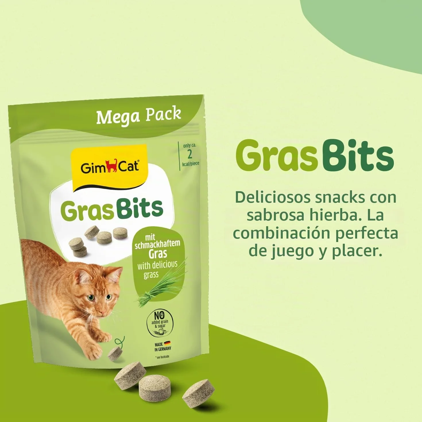 GimCat Hierba bits - Bocadillo para Gatos sin Cereales y Rico en vitaminas con Hierba Real - 1 Bolsa (1 x 425 g)