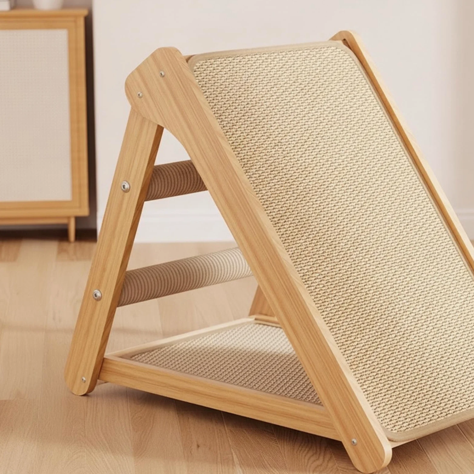 rockible Rascador con Rampa Sisal Seguro Escalador Vertical Mueble para s, 52cm X 60cm X 32cm, Rascador De Madera Maciza con Plataforma De Salto, 60cm X 32cm X 52cm