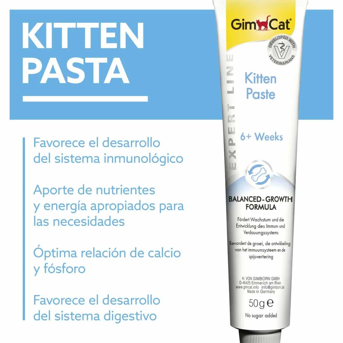 GimCat EXPERT LINE Kitten Pasta para el Crecimiento de Gatitos desde 6 Semanas, Sin Azúcar, 50 g
