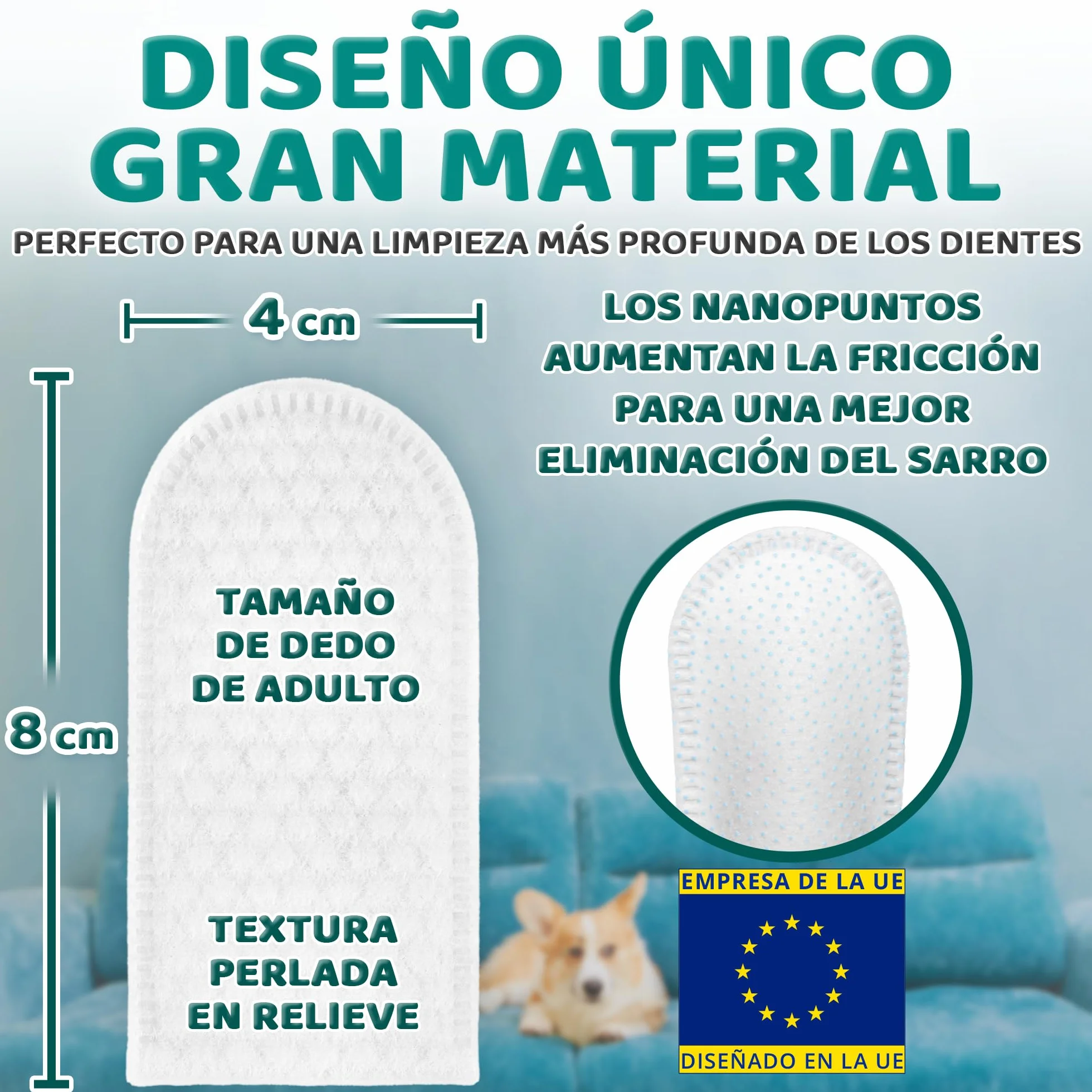 EcoEarth Toallitas de Limpieza Dental Premium para Perros y Gatos - 100 Piezas - Almohadillas para los Dedos para el Cuidado Dental de Mascotas para un Aliento Fresco y una higiene bucal