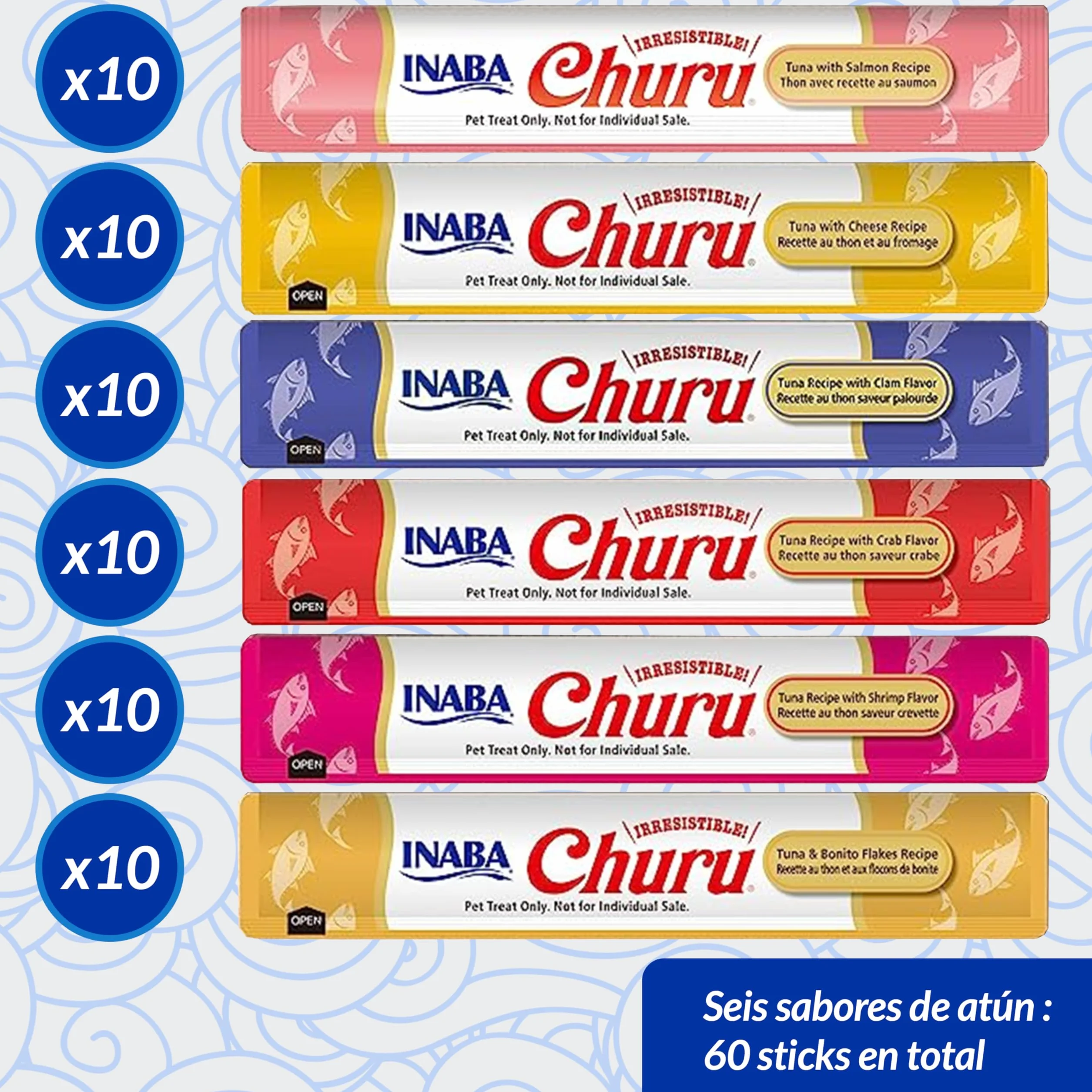 INABA Churu Gatos Snacks Saludables Atún 840g 60x14g Cremoso Sin Cereales Sin Conservantes
