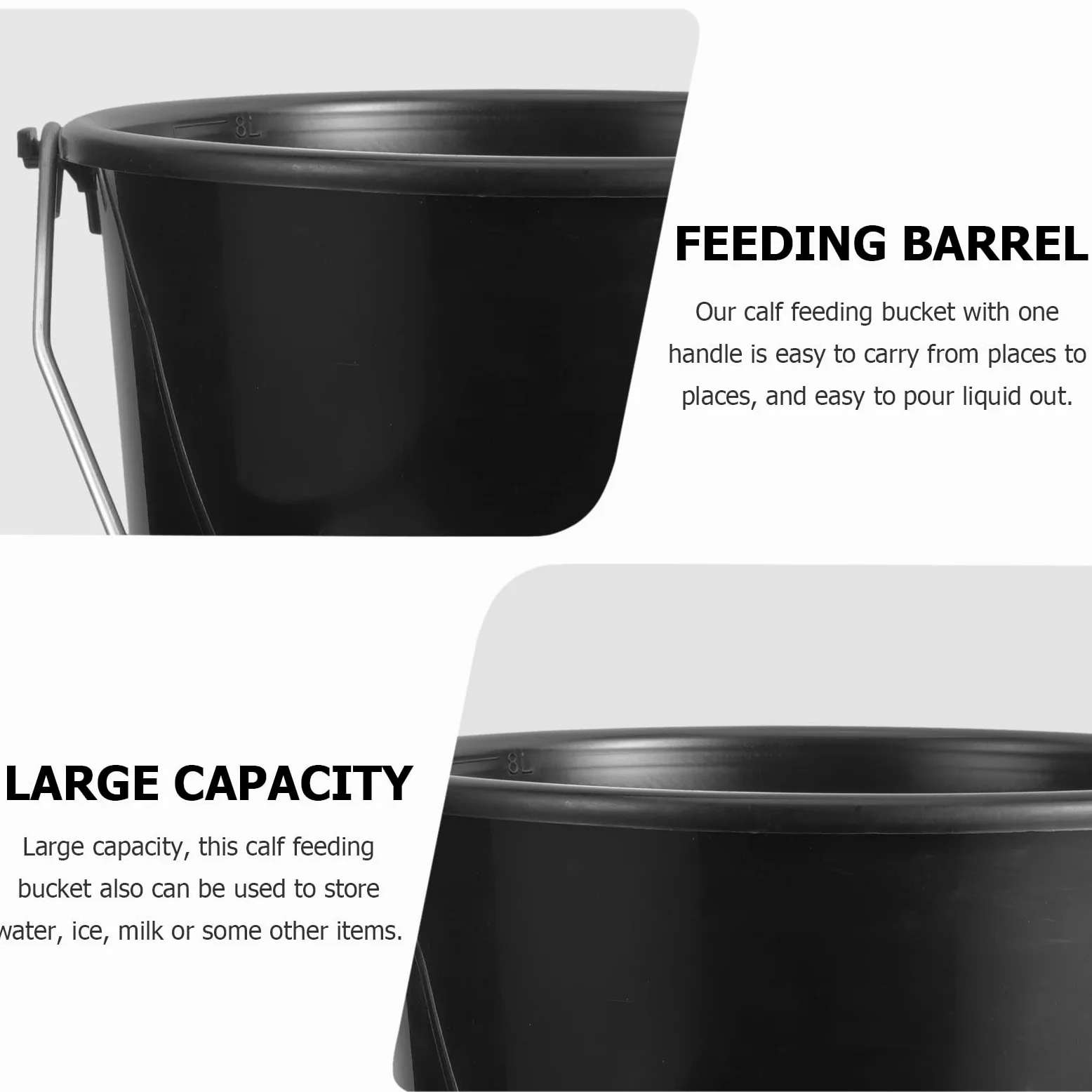 Cubo portátil de 8 litros para alimentación de terneros con asa, solución de riego y alimentación de ganado de plástico duradero, ideal para ganado, cabras y ovejas, uso versátil en granja
