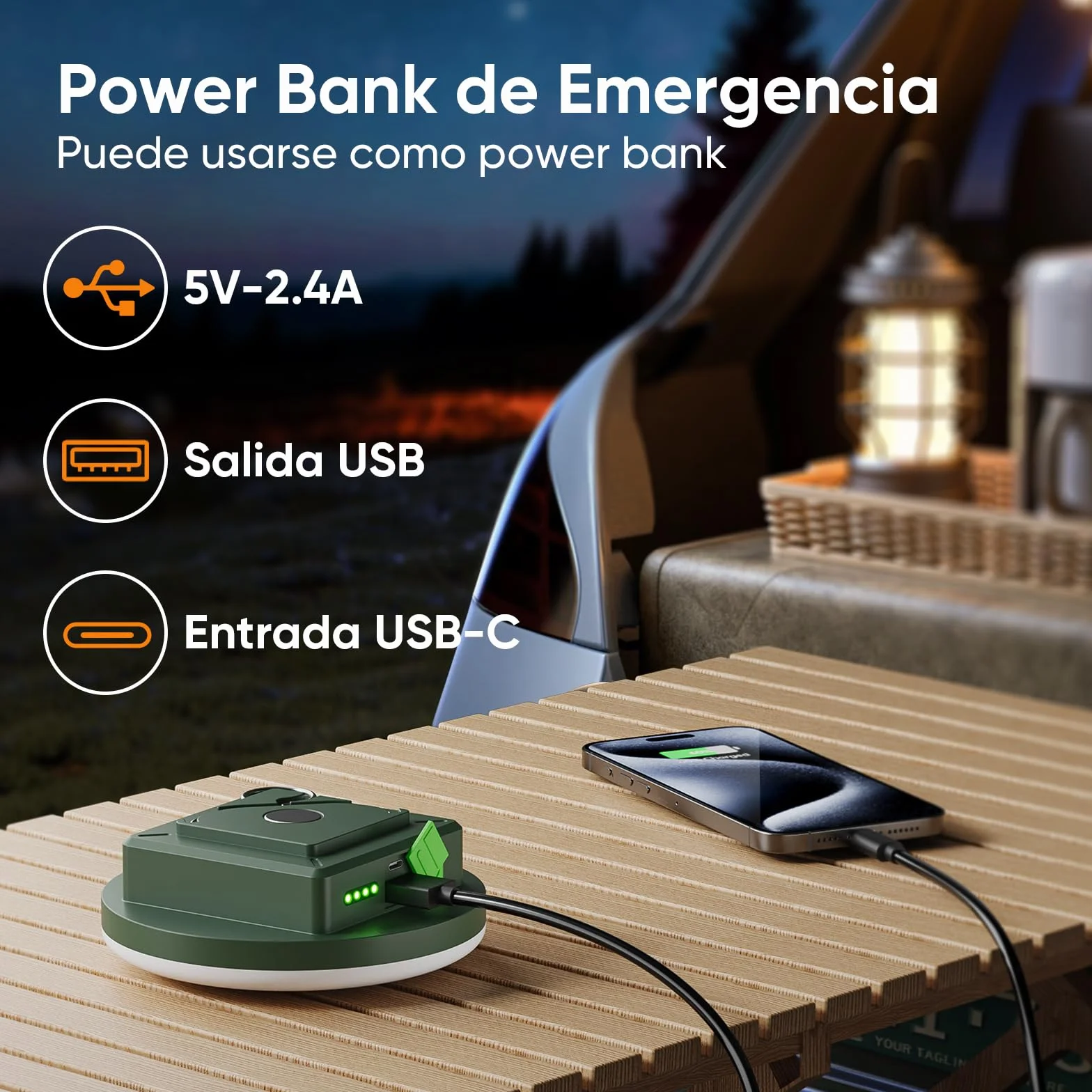 Eventek Linterna Camping Recargable 12000mAh 4000LM IPX5 Impermeable Magnética