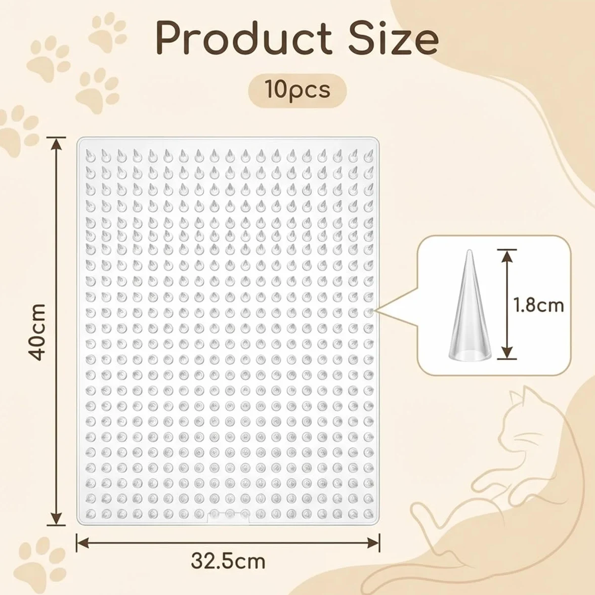 10PCS Pinchos Anti Gatos 32,5 x 40 cm, Alfombrilla Anti-Gatos con púas de Plástico, Pinchos para Gatos Transparente para Interiores y Exteriores con Adhesivo, para Jardín, Balcón y Césped