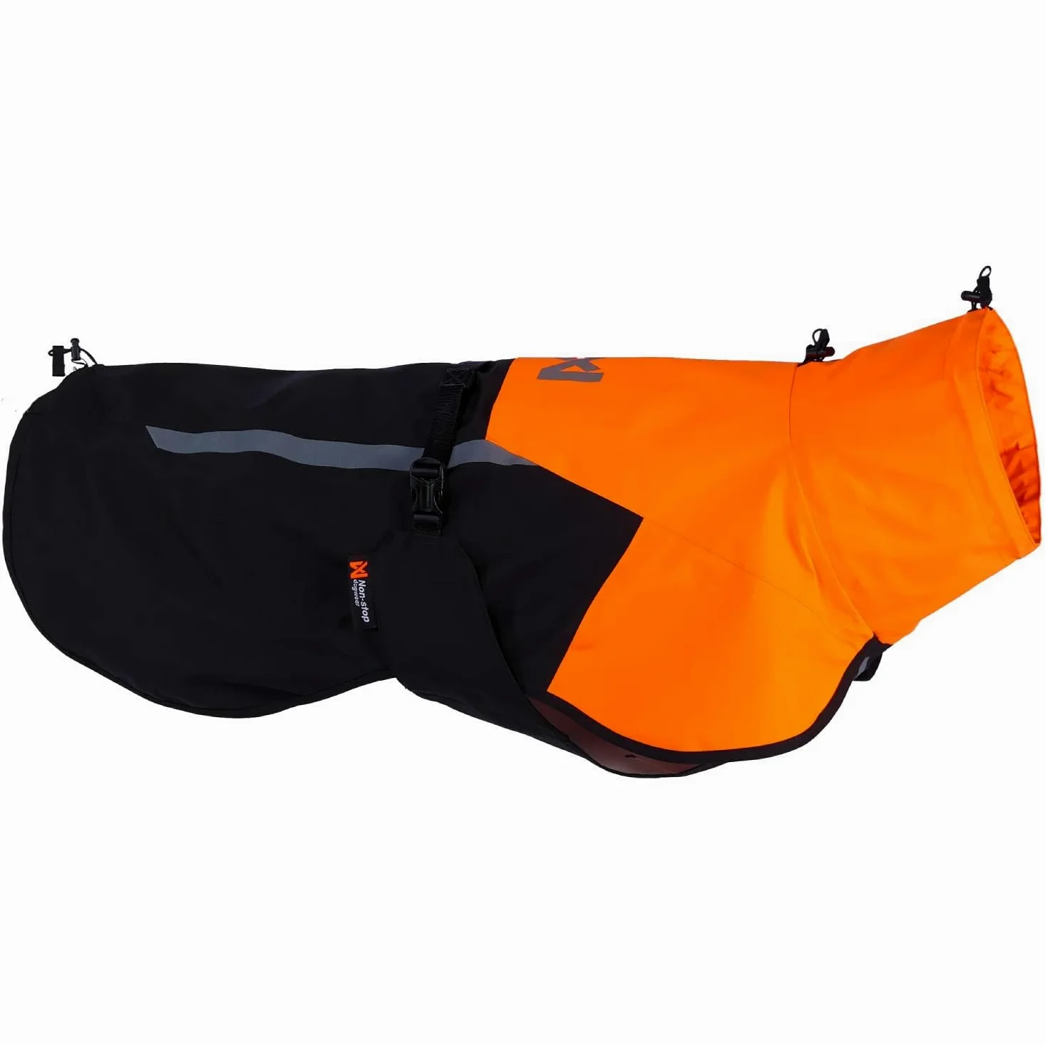 Non-Stop Dogwear Fjord Raincoat 2.0 Impermeable para Perros, Negro/Naranja, Talla 40, Resistente al Viento y Agua, Material Reciclado, Poliéster