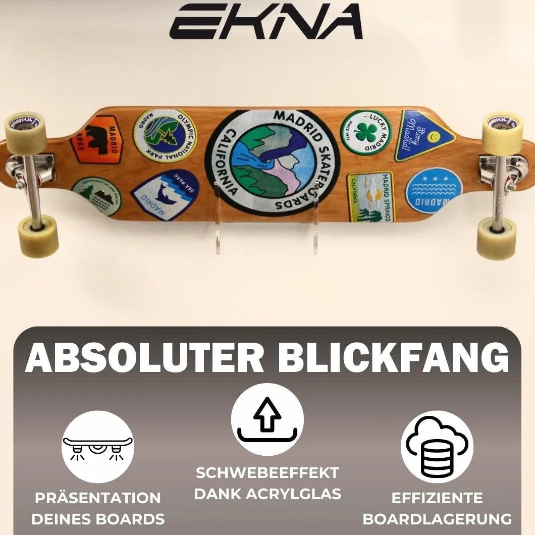 Board Addicted Soporte de pared para longboard, snowboard, wakeboard, transparente universal