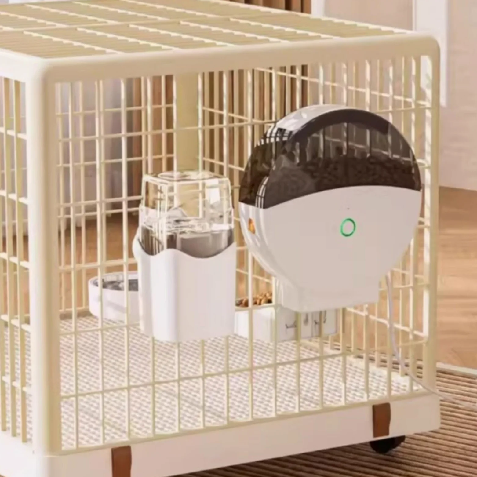 F Fityle Alimentador Automático Dispensador de Programable para Mascotas con Fijación Colgante en Jaula Que Evita Bloqueos Doble Sellado con Desecante Que, Modelo De Botón