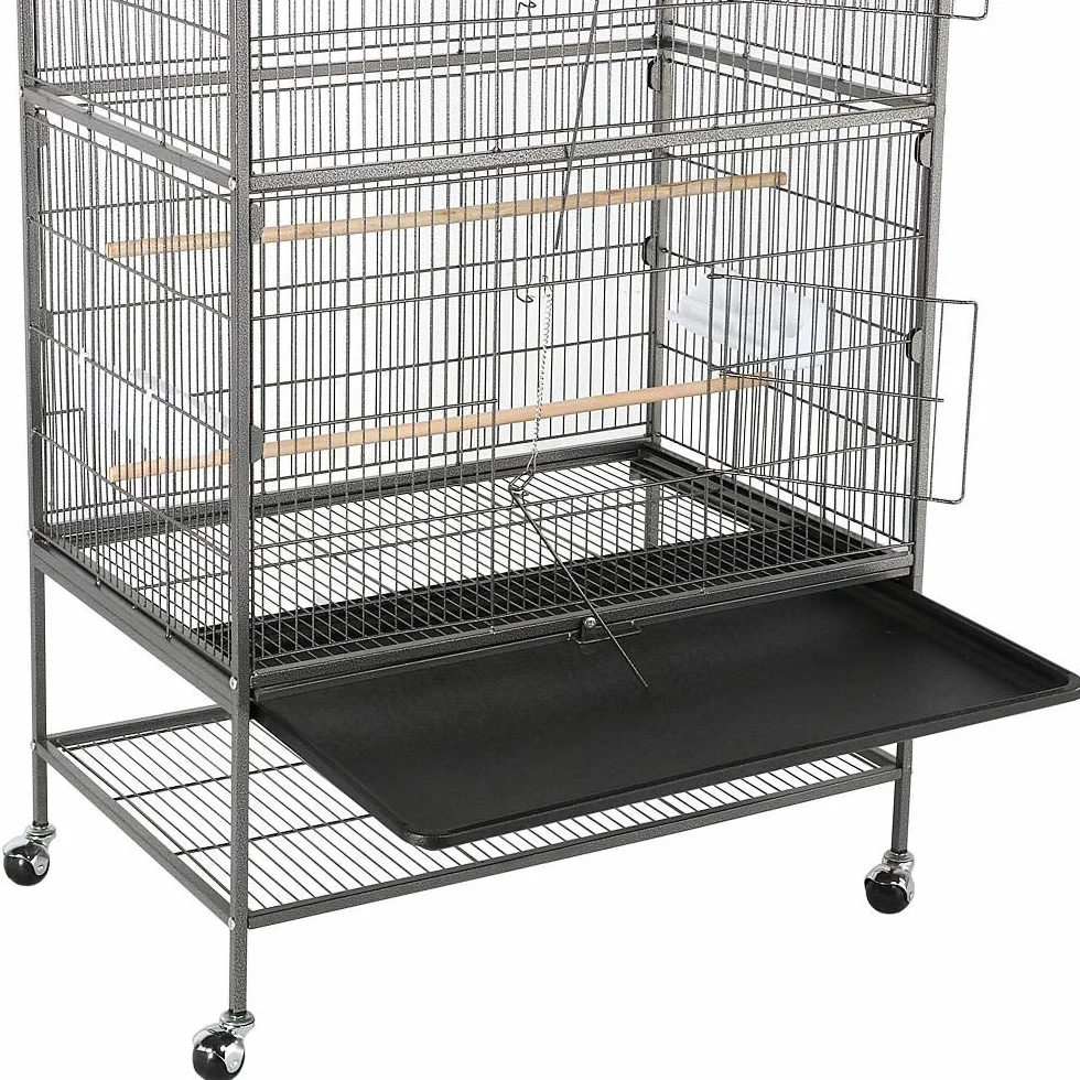 Yaheetech Jaula Grande para Pájaros, Mascota con Ruedas, Unisex, 52 cm x 79 cm x 132 cm, Hierro, Negro