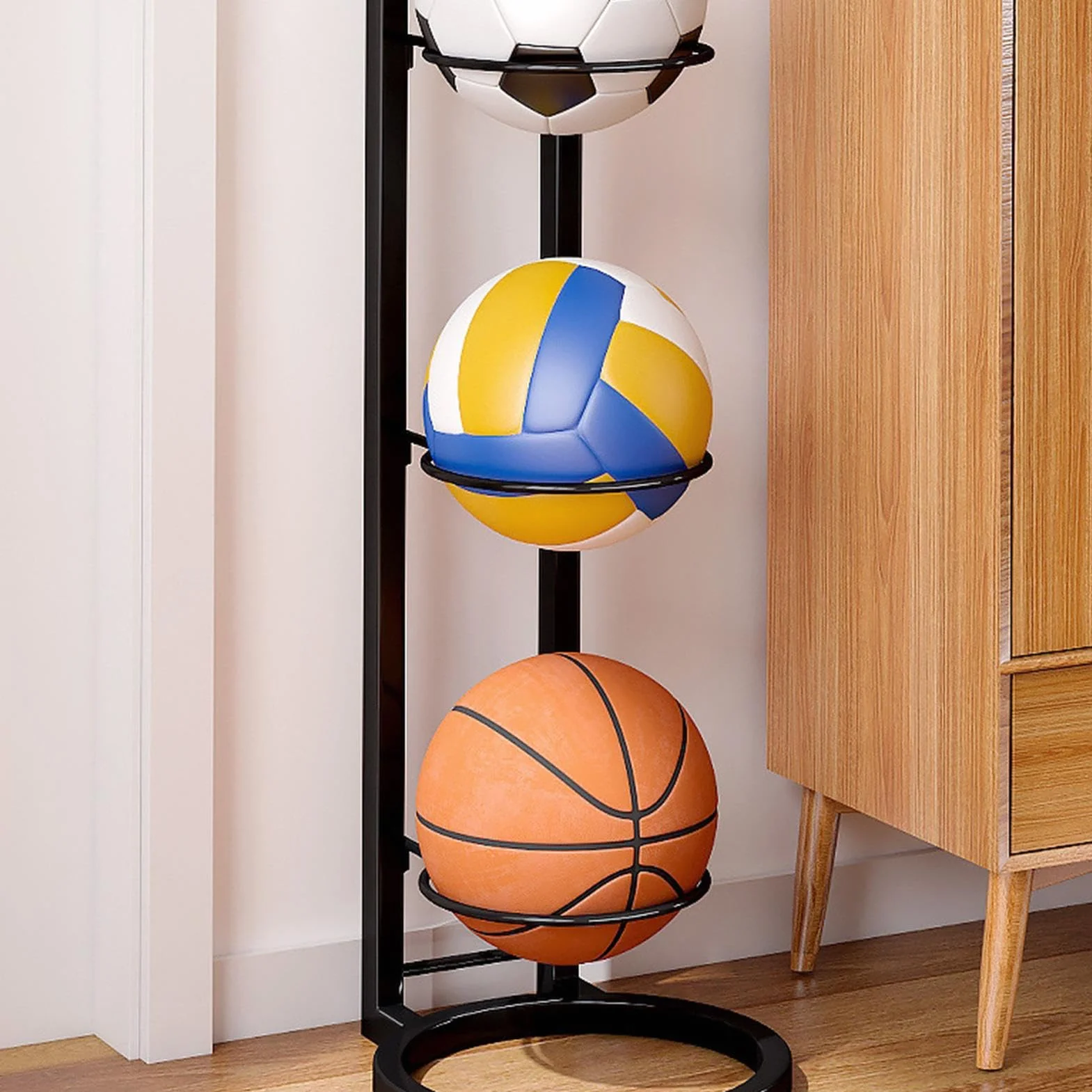 Estantería de almacenamiento de pelota para fútbol y baloncesto, soporte vertical multicapa