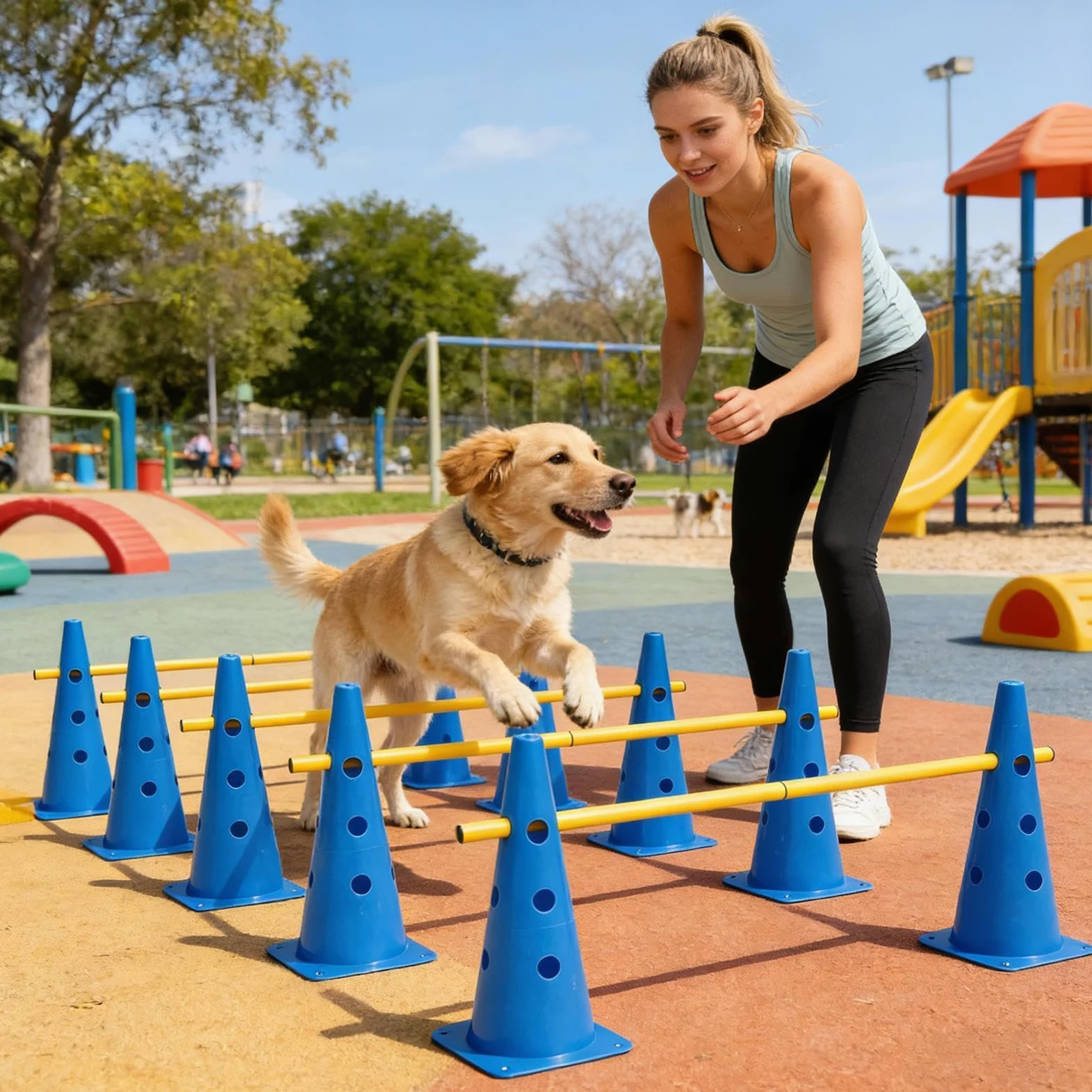 Curso de Agilidad para Perros para Jardín Accesorios Portátiles para | Set de Agility con Conos y Palos para Entrenamiento de Cachorros para Competición, Juego, Ejercicio en Interior, Ext