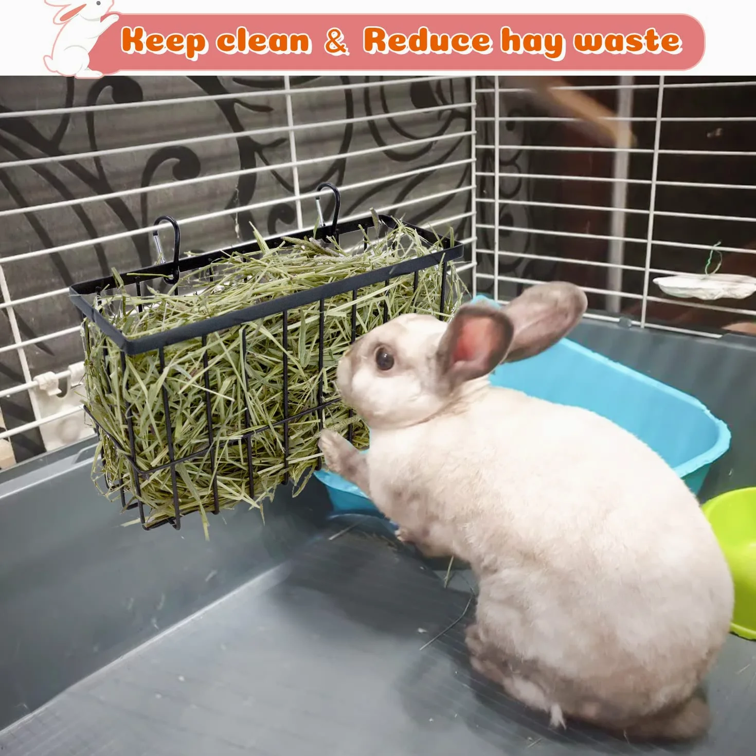 Comedero de heno de conejillo de indias, alimentador de heno de conejo con marco de metal resistente, soporte de heno para animales pequeños, conejos, cobayas, hámsters de chinchilla