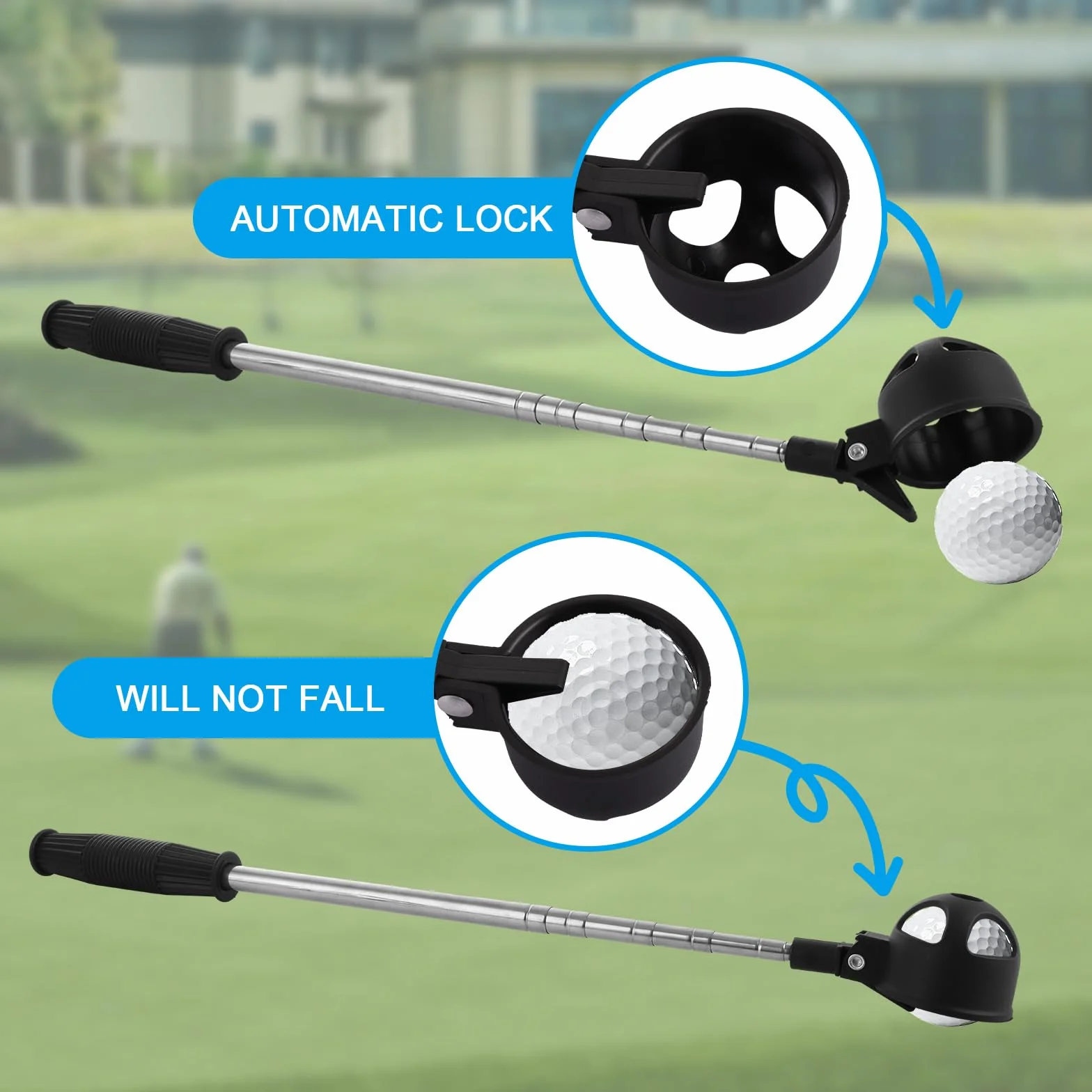 ASelected Recuperador de Pelotas de Golf Telescópico de Acero Inoxidable 6.5 pies