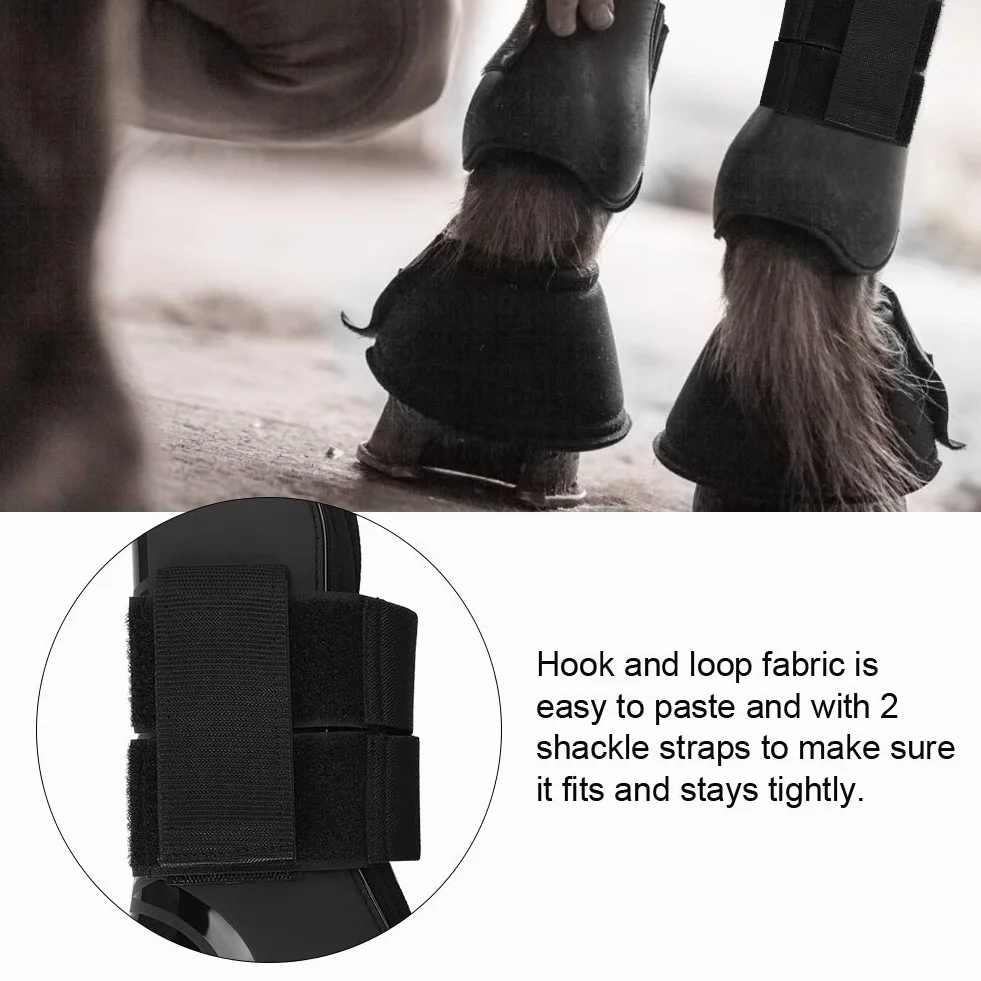 HERCHR 2 Pares de Botas para tendón de Caballo, Protector de piernas Abierto y Grueso de PU con Bloqueo Frontal, protección Segura para piernas para Entrenamiento, Salto y equitación
