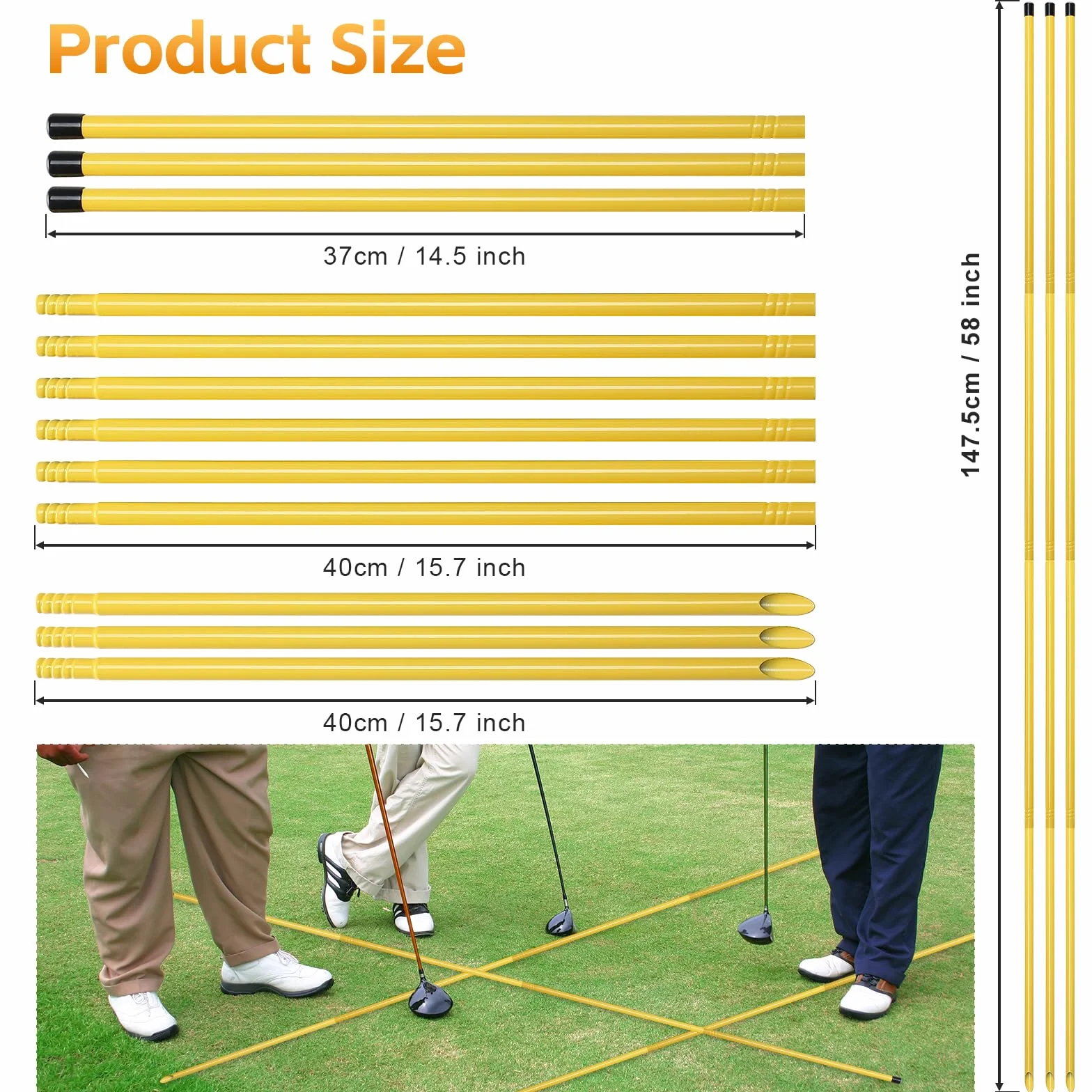 Palos de alineación de golf plegables 147 cm 3 unidades