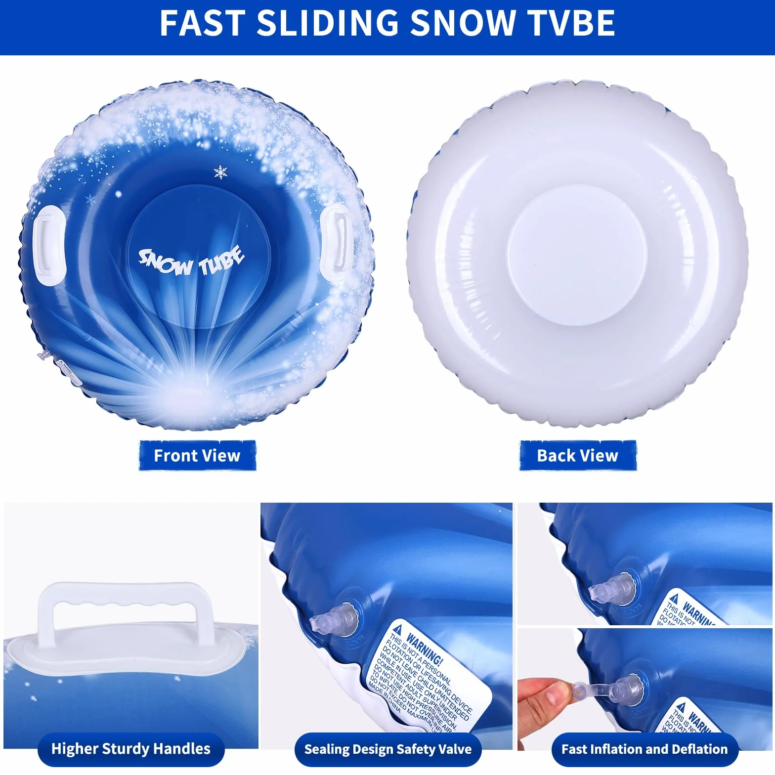 Tubo de nieve inflable 35 pulgadas con 2 asas para niños y adultos