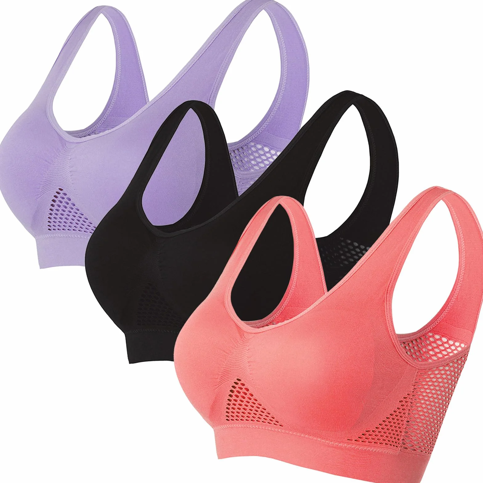 Pack de 3 Sujetadores Deportivos Sin Aros con Almohadillas Extraíbles Transpirables
