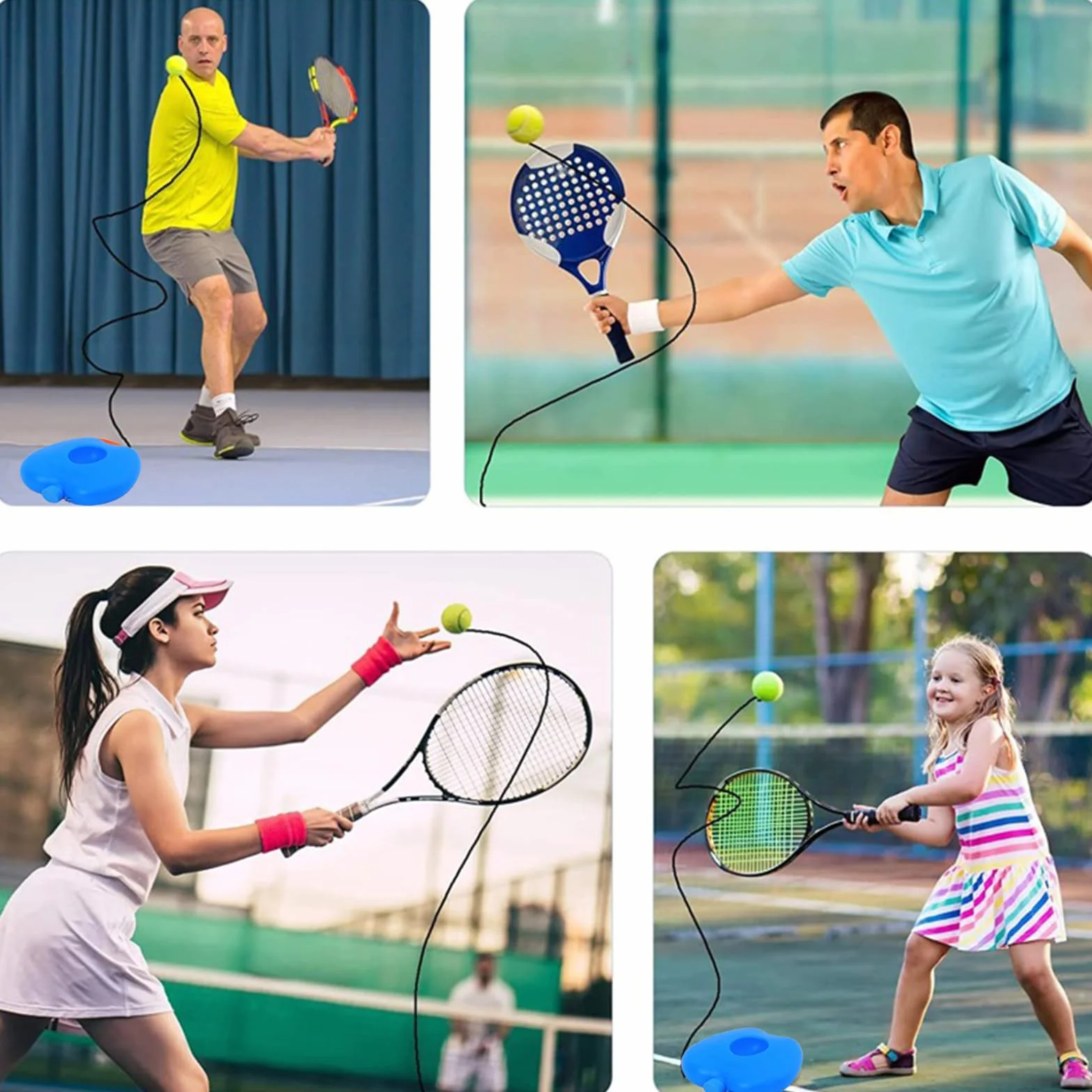 Funmo Juego de entrenador de tenis, tabla de base con 2 pelotas de rebote