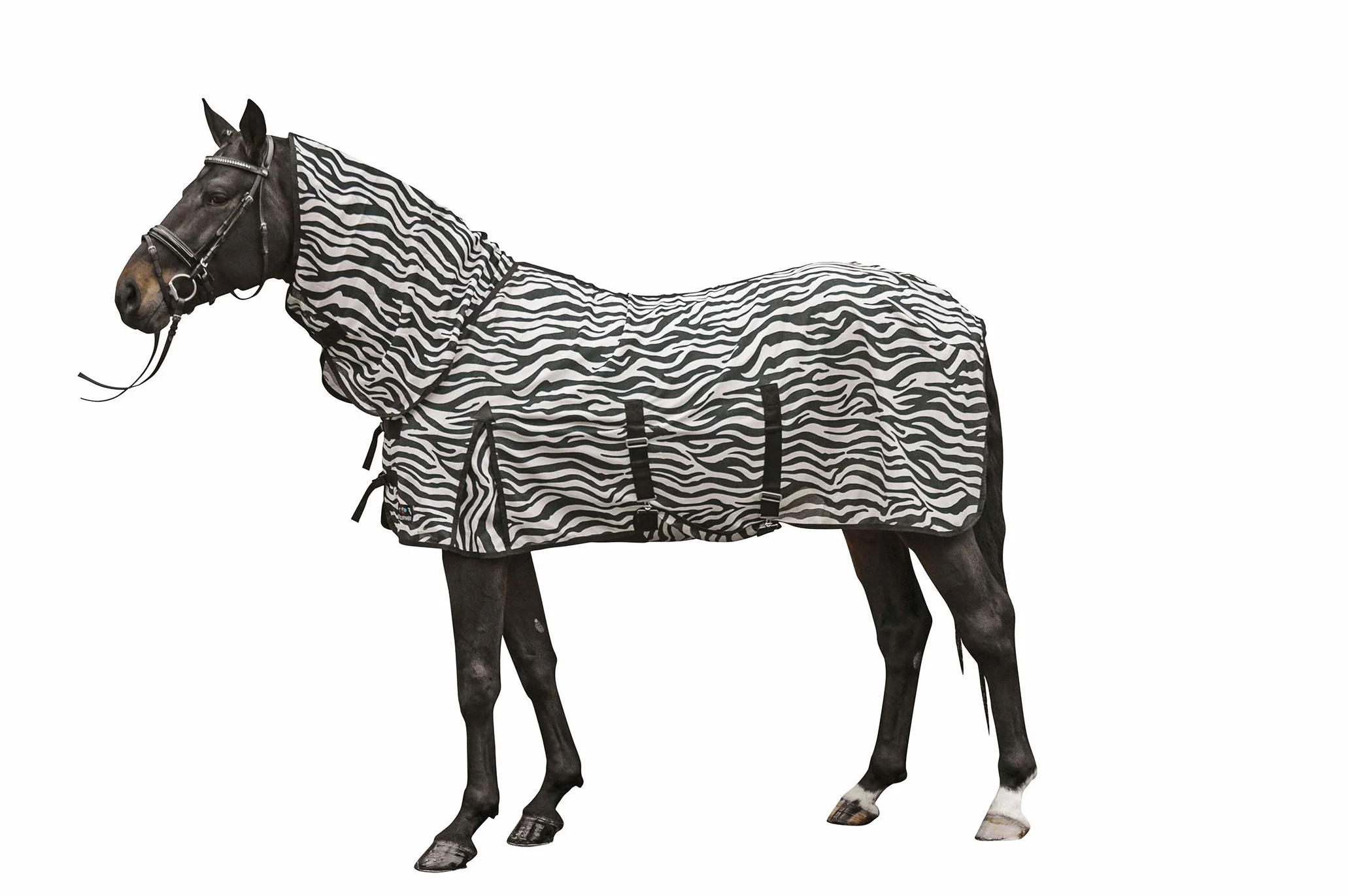 HKM Zebra Manta Anti-Moscas con Cuello con cinturó Blanco/Negro 165