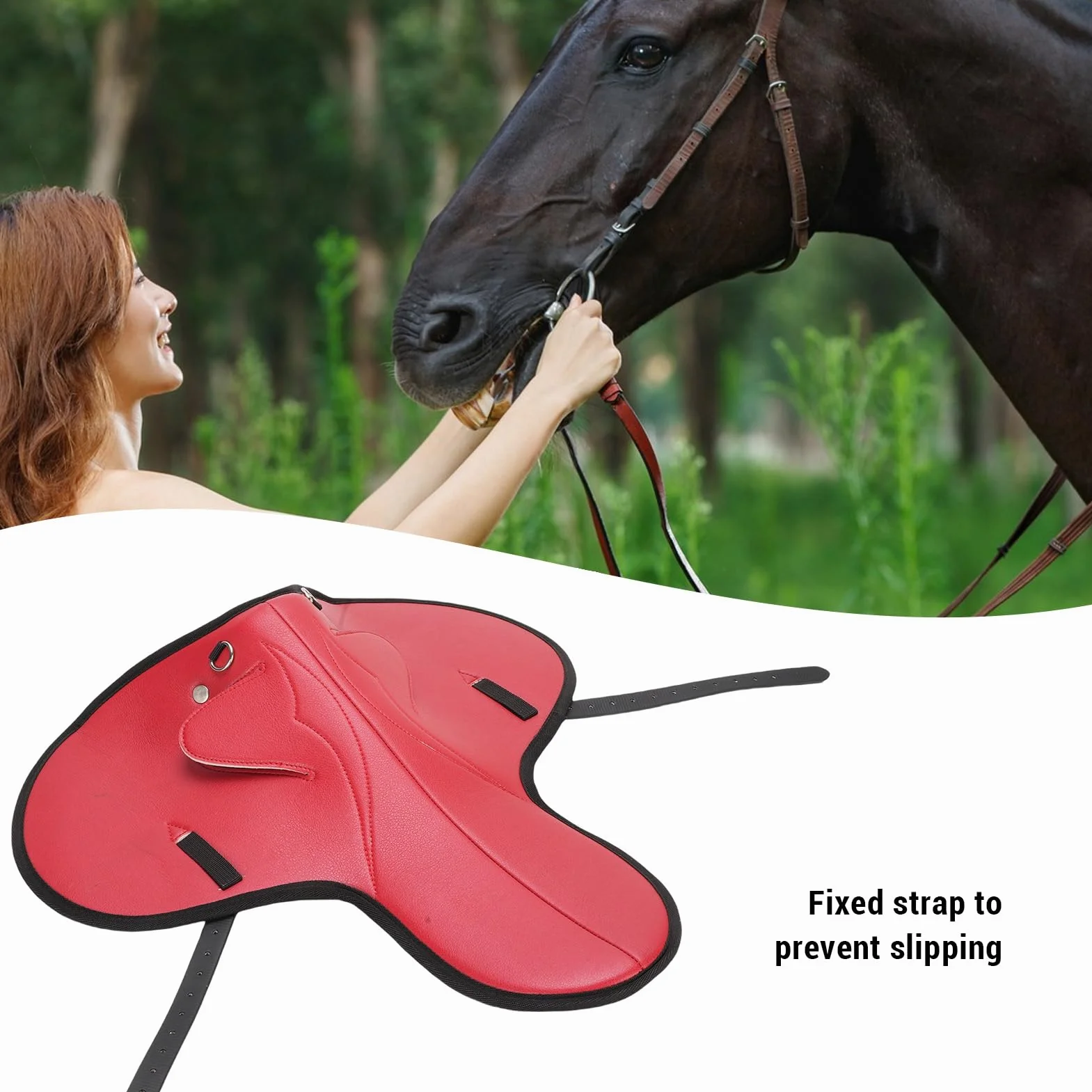Tnfeeon Almohadilla para Silla de Montar de Caballo Almohadilla Antideslizante Roja con Fibra Súper Fina Que Absorbe los Golpes Diseño Ergonómico para Montar, Doma, Saltar, Eventos Competitivos