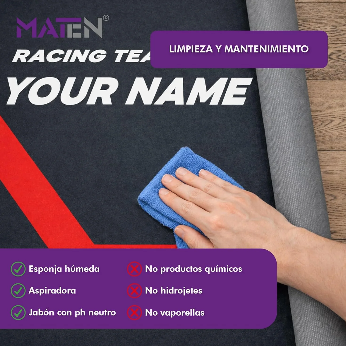 Alfombrilla de Garaje para Moto Personalizable MATEN PVC Impreso, Base de Gel Antideslizante, 3 mm, Fabricada en Italia