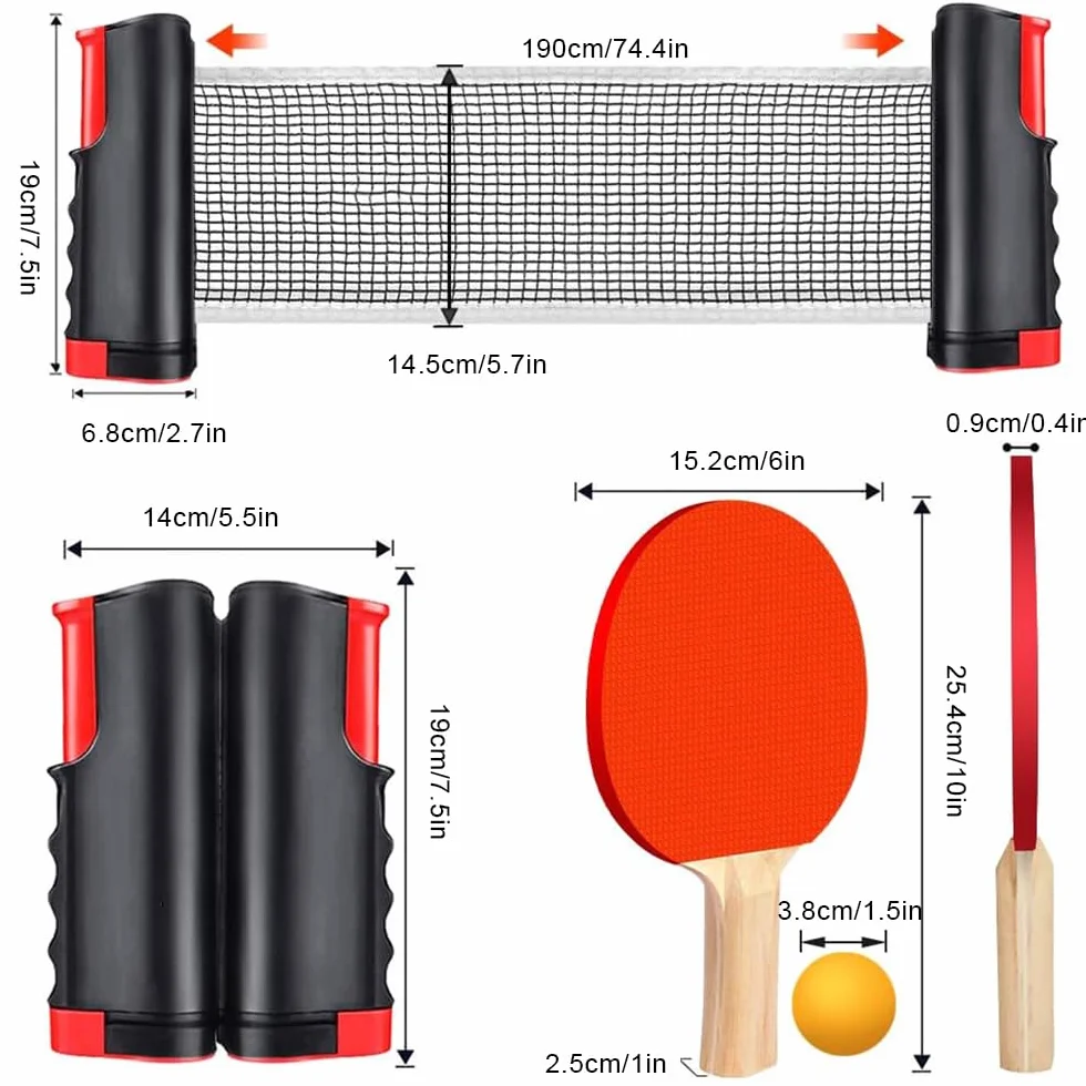 Red de ping pong de mesa, juego con 2 raquetas, 6 bolas, extensible y bolsa de transporte