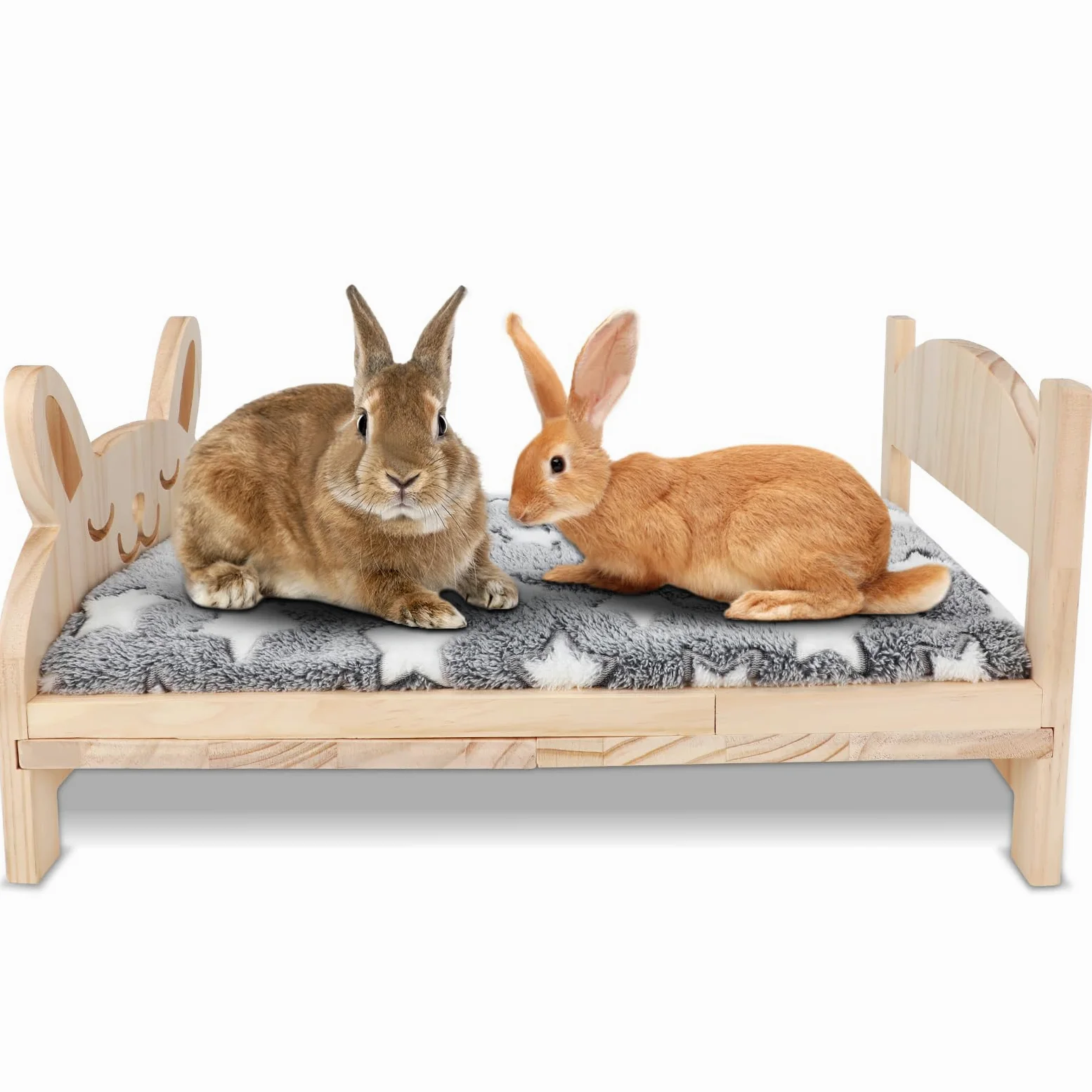 BWOGUE Cama grande de madera para conejos, cama plegable 2 en 1 para mascotas con cojín extraíble, cama de animales pequeños para conejos, conejos, cobayas, gatitos, cachorros, hábitat para dormir