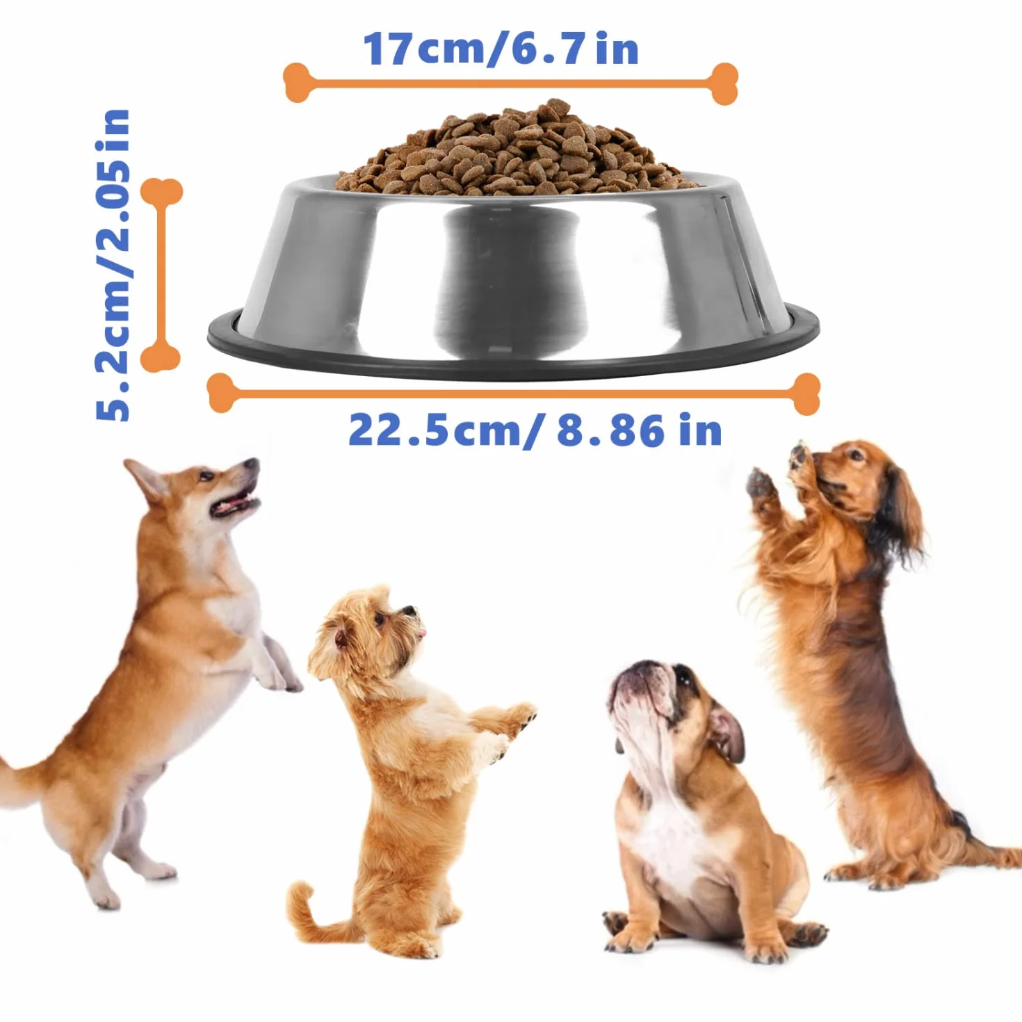 Nobleza - 2 Unidades Cuenco para Perros de Acero Inoxidable， Perros Antideslizante Tazón， Cuenco para Mascotas De Acero Inoxidable con Base De Goma Antideslizante para Perros Medianos/Grandes 22.5 CM