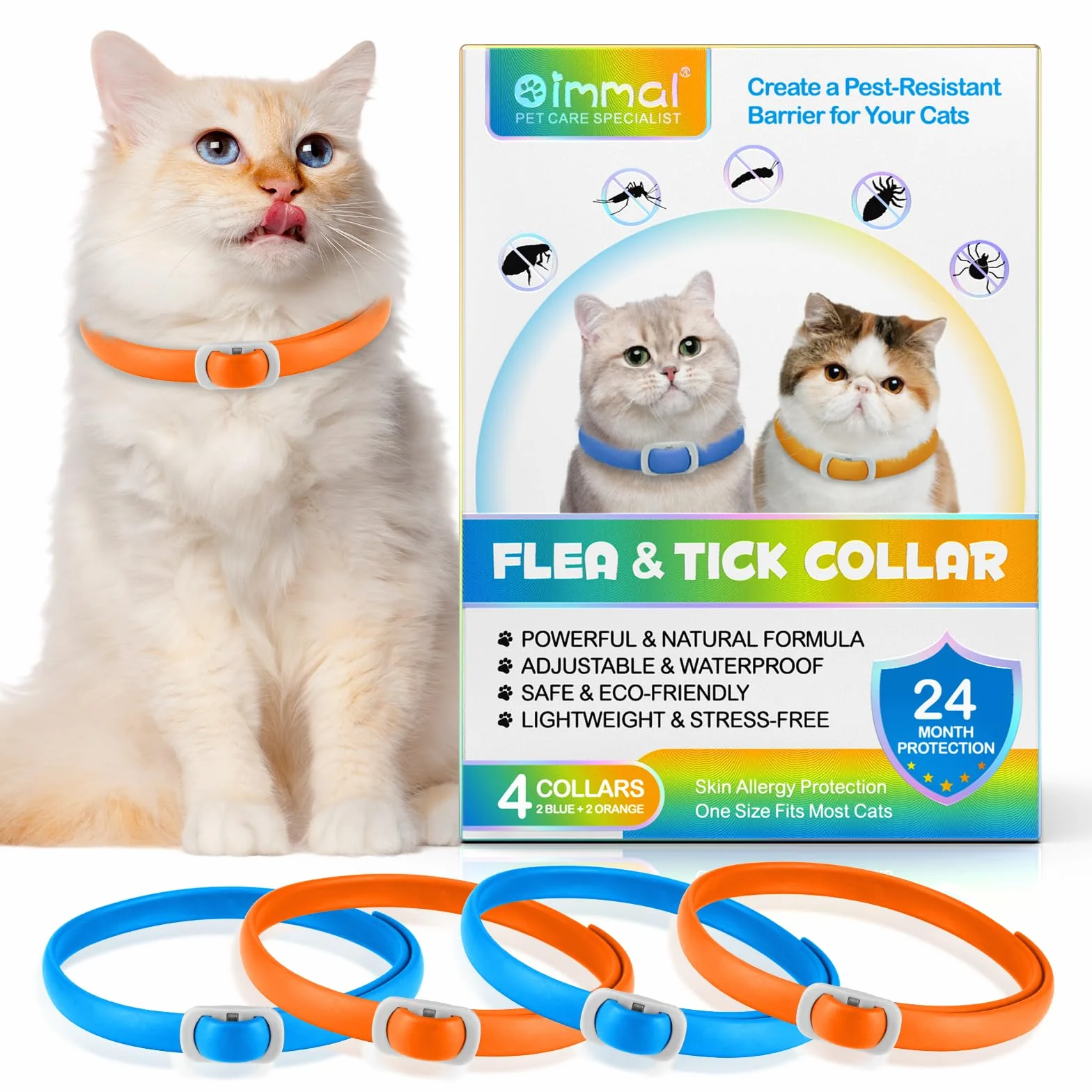 Anti-Floh- und Anti-Zecken-Halsband für Katzen, 4 Stück gegen Larven und Eier – beseitigt und tötet – schützt Das Tier und den Lebensraum, effektiver Schutz für 24 Monate, verstellbar und Wasserdicht