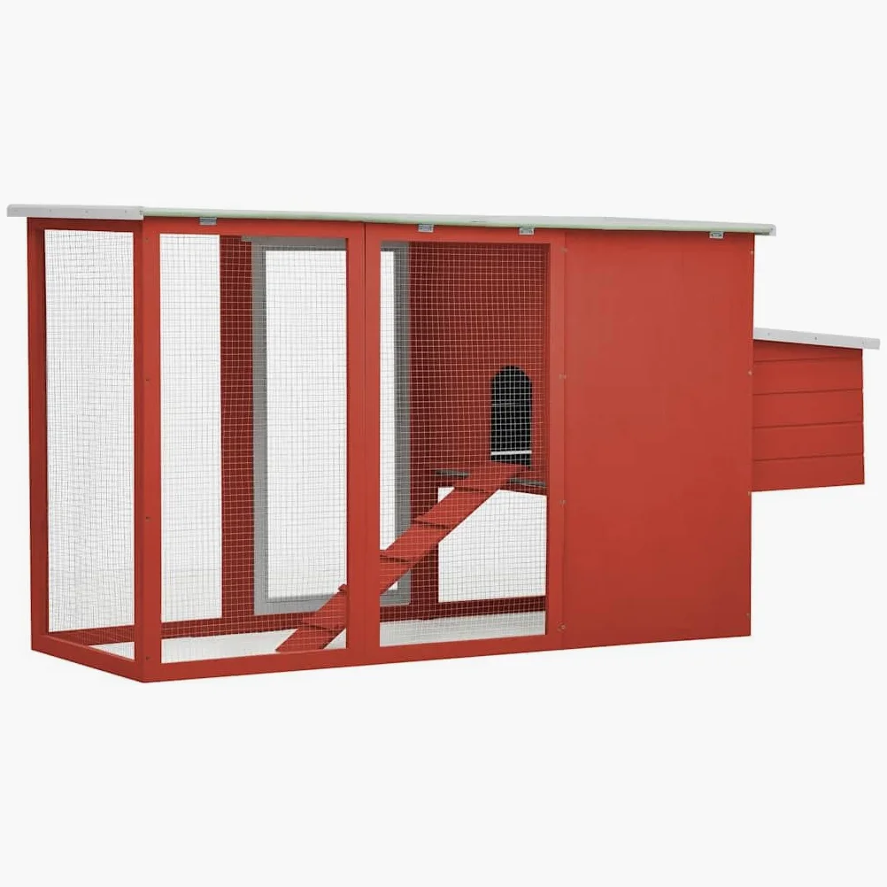 Gallinero exterior de madera de pino con techo verde impermeable, jaula de gallinas de madera roja, pajarera, rampa de acceso, bandeja deslizante y jaula de huevos