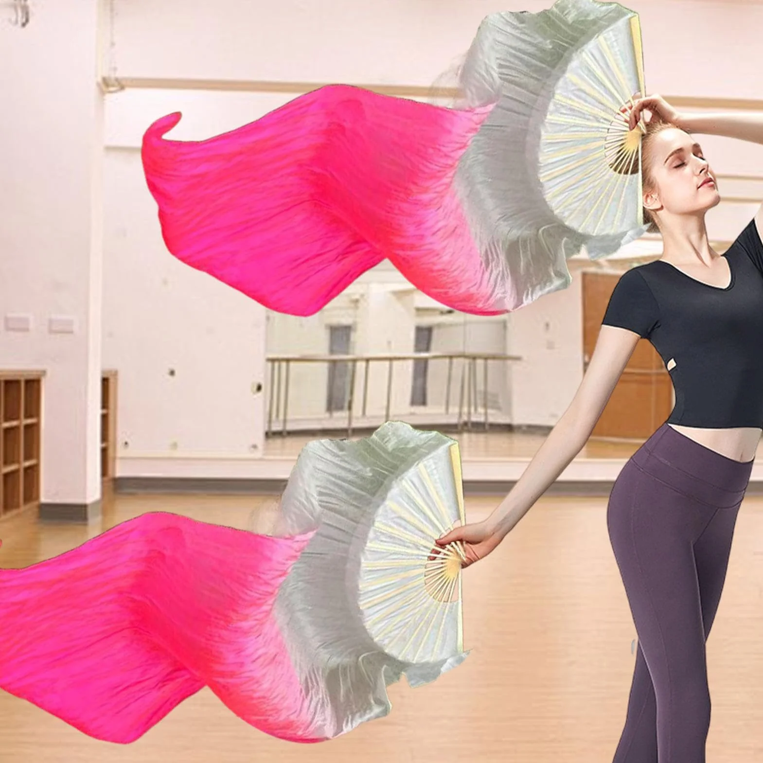 Silk Veil Fans, Chinese National Dance Fan Set, Flowing Performance Flag Fans for Dancers