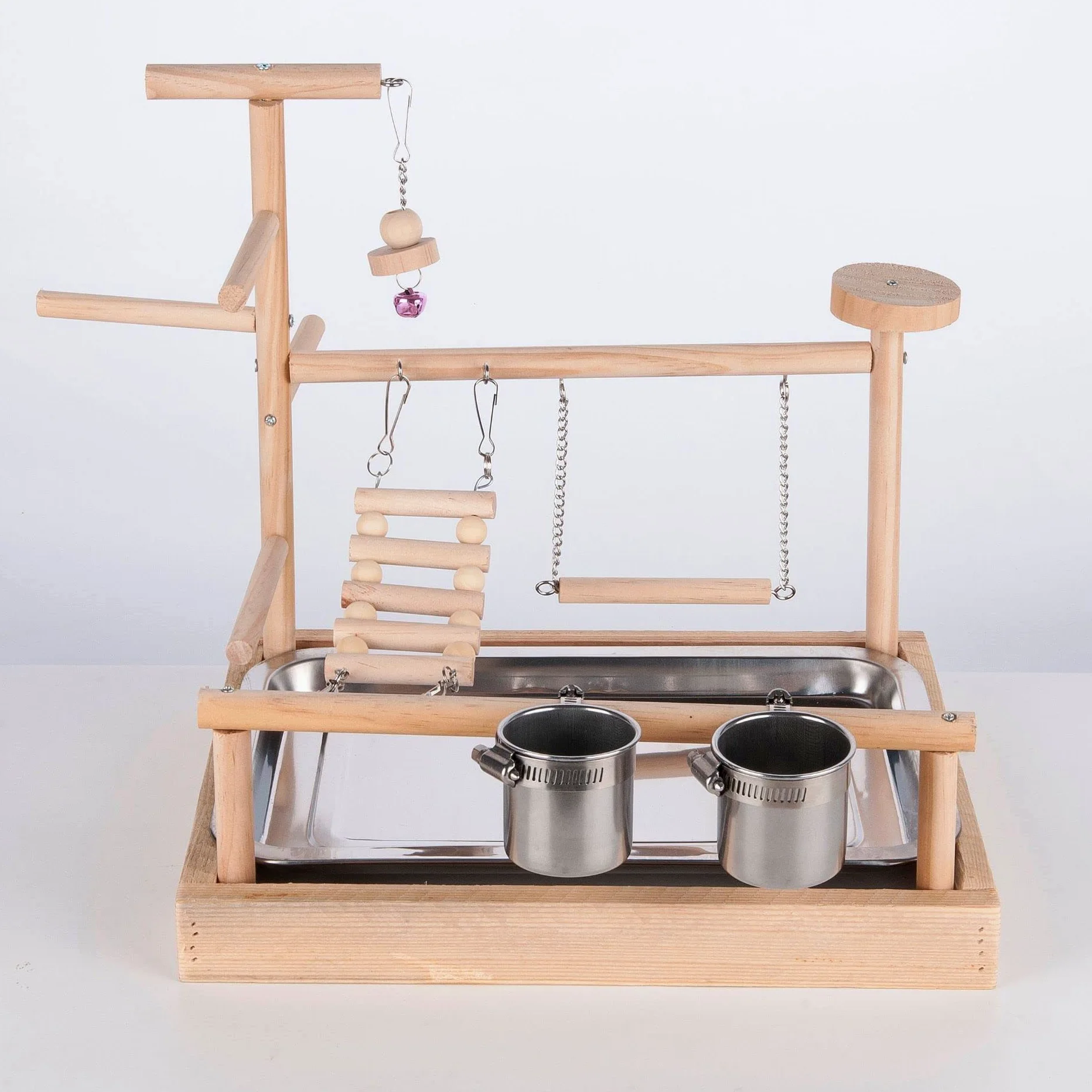 Puesto de pájaros Parrot Swing Bell Toy Bird Perch Stand Bar Escalera Hamaca Alimentador Patio de Juegos Jaula for Mascotas Decoración Pájaros Plataforma Juguete for Loros
