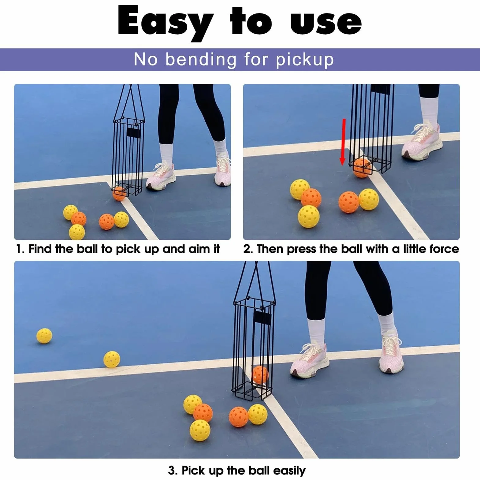 Cesta recogedora de pelotas de tenis de acero inoxidable con mango