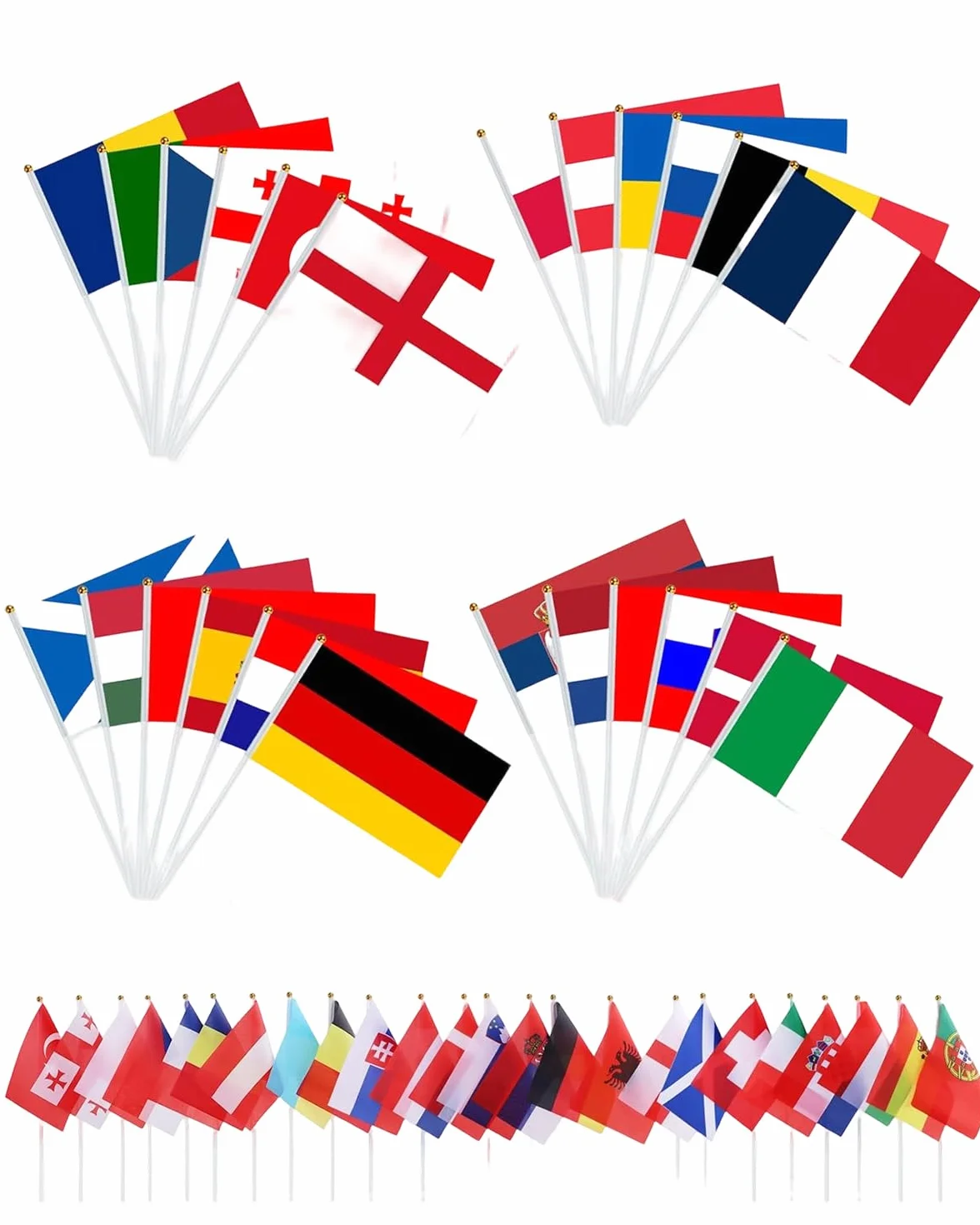 Banderas Países Europeos 24 Unidades Doble Cara con Palo para Mundial Eurocopa Fútbol Fiestas Decoración Eventos Deportivos