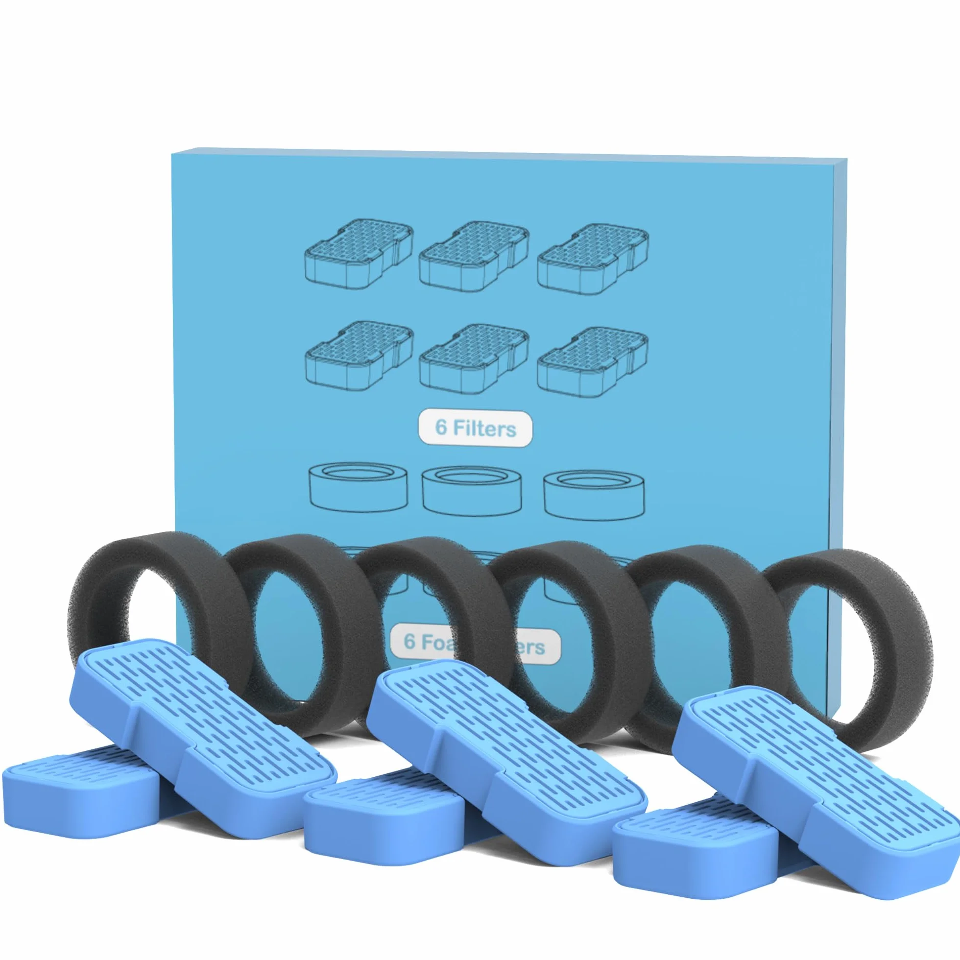 Filtro Fuente para Gatos, 6 filtros de carbón + 6 filtros de Esponja, Triple filtración, Mantiene el Agua Fresca y Limpia, Apto para Bebedero Gatos de (B0CGDWYJN7 B0C6XPFT7Q)