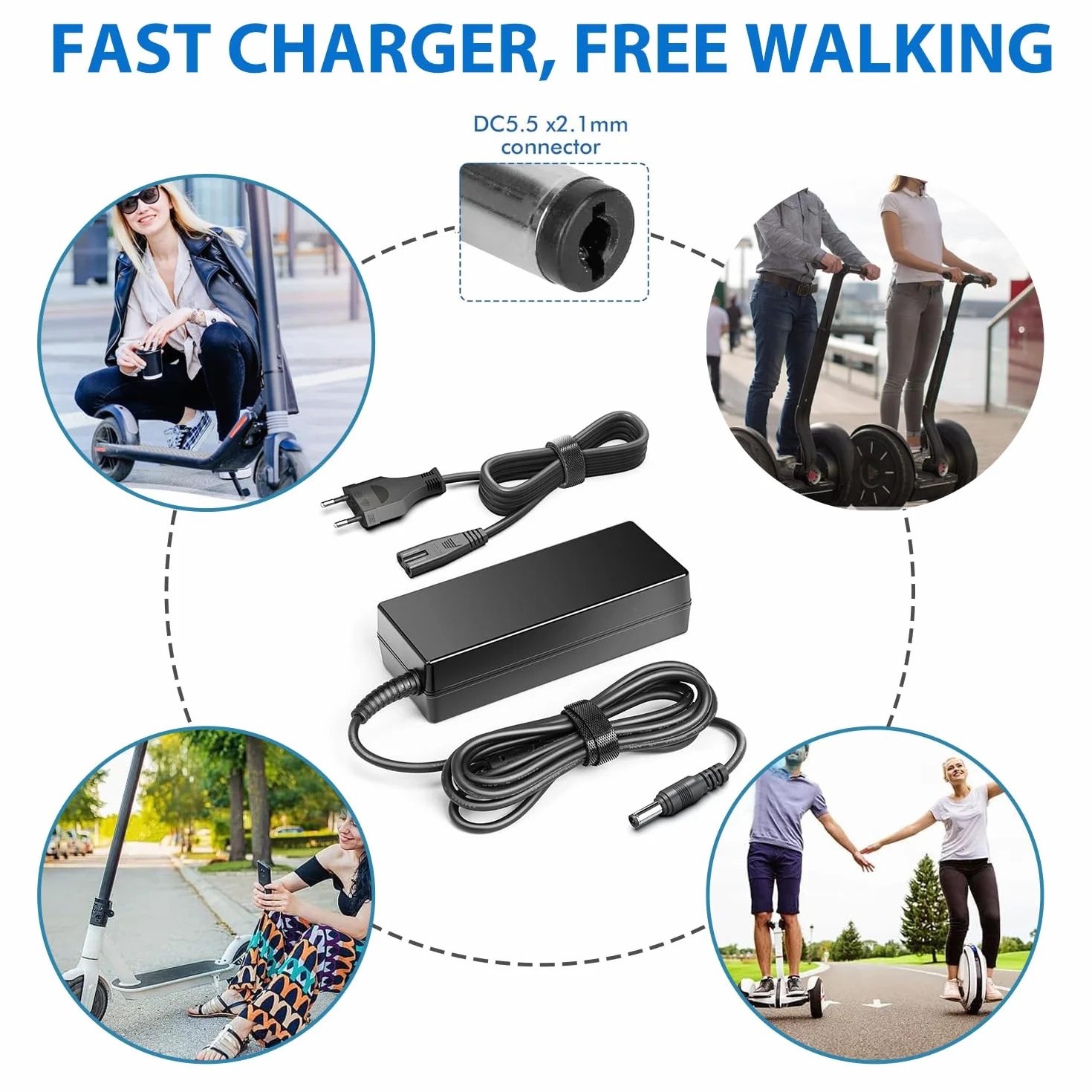 Cargador Patinete Eléctrico 42V 2A para Cecotec Bongo Serie A D20 D30, GOTRAX GXL V2, Nano S3 Ion, G2 G3 G4, Apex, Glider, XR Elite Ultra 36V Litio