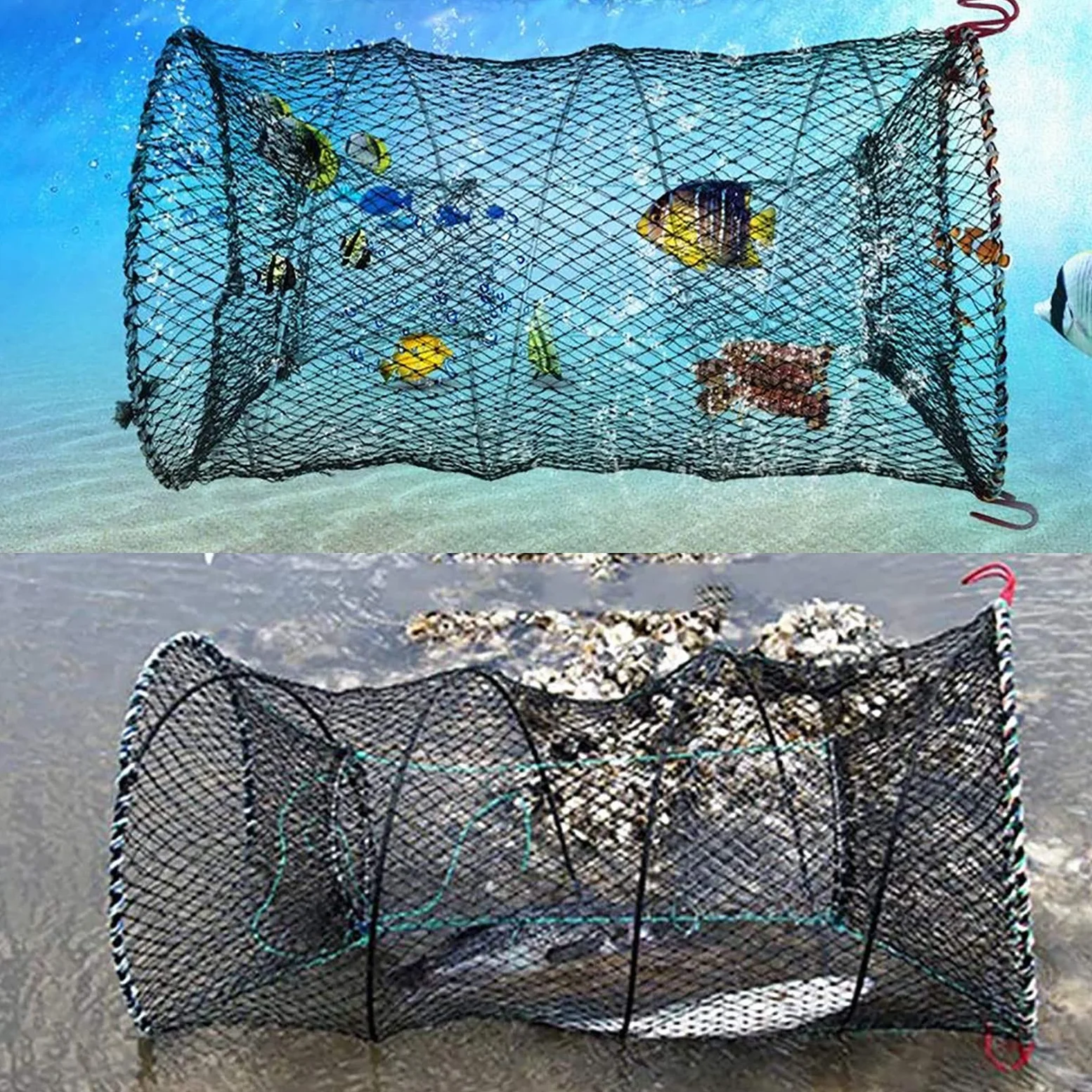 Trampa para cangrejos 40x80 cm plegable pesca langostas anguilas con cuerda fundición bolsa cebo