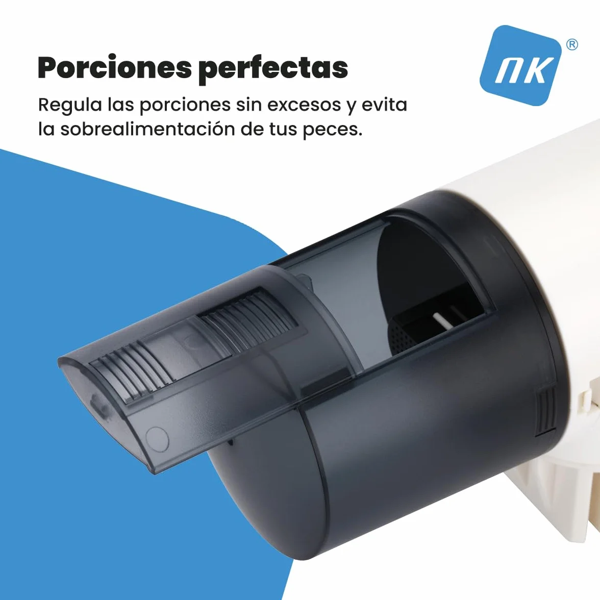 NK Dispensador Automático de Comida para Peces – 200 ml, Pantalla LCD, Programable en Modo Manual/8H/12H/24H, Soporte Giratorio 360°, Control por Botón y Sistema de Fijación Estable