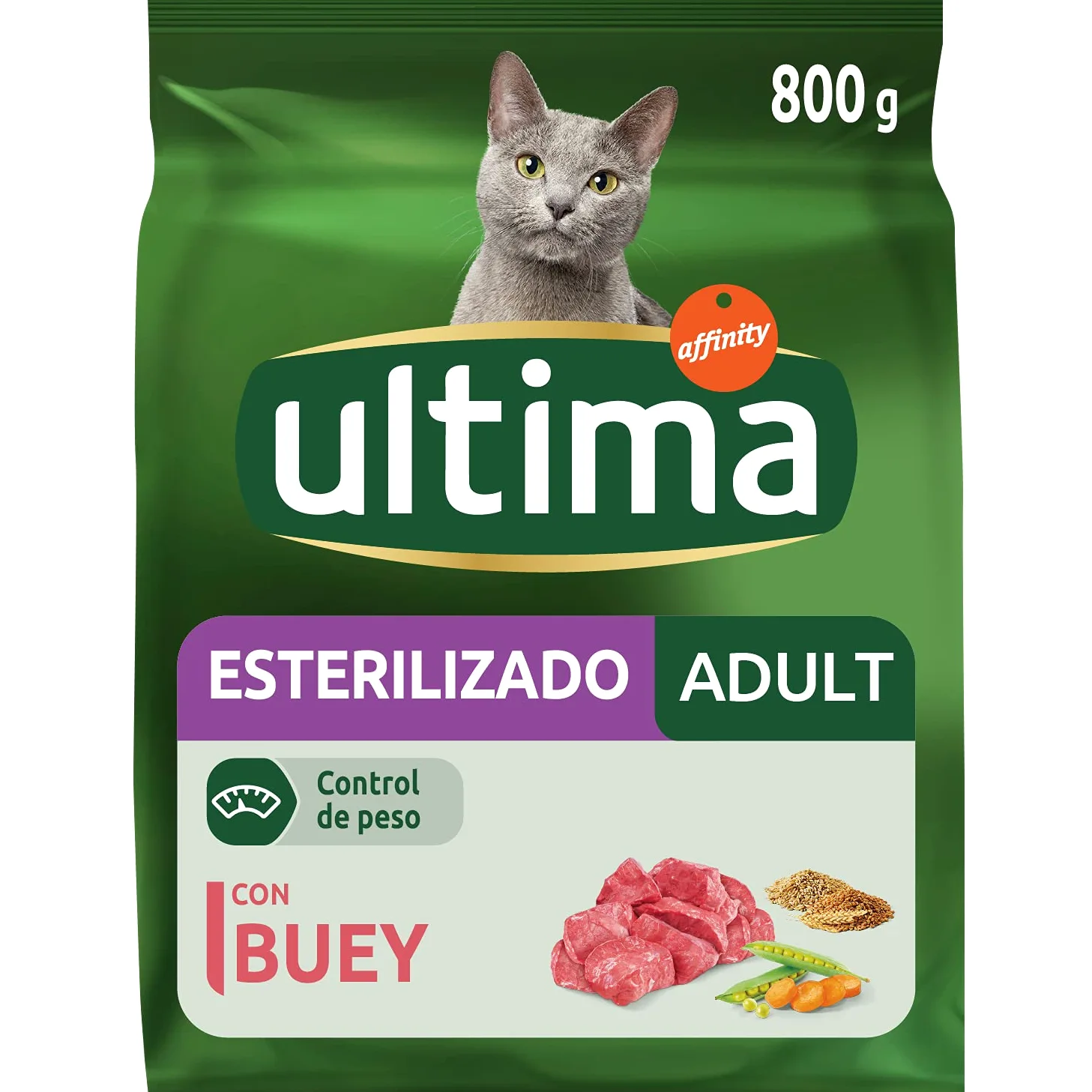 ultima Pienso para Gatos Esterilizados Adultos con Buey, Pack de 8 x 800g - Total: 6.4kg & Pienso para Gatos Esterilizados Adultos con Salmón 4 x 1.5 kg