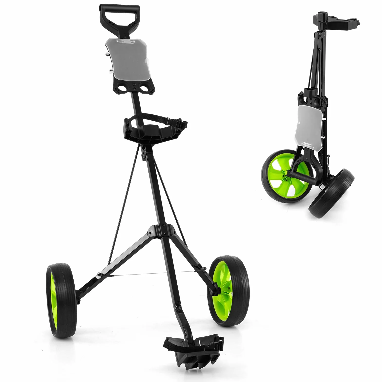 GYMAX Carrito de Golf Plegable 2 Ruedas con Correa Ajustable