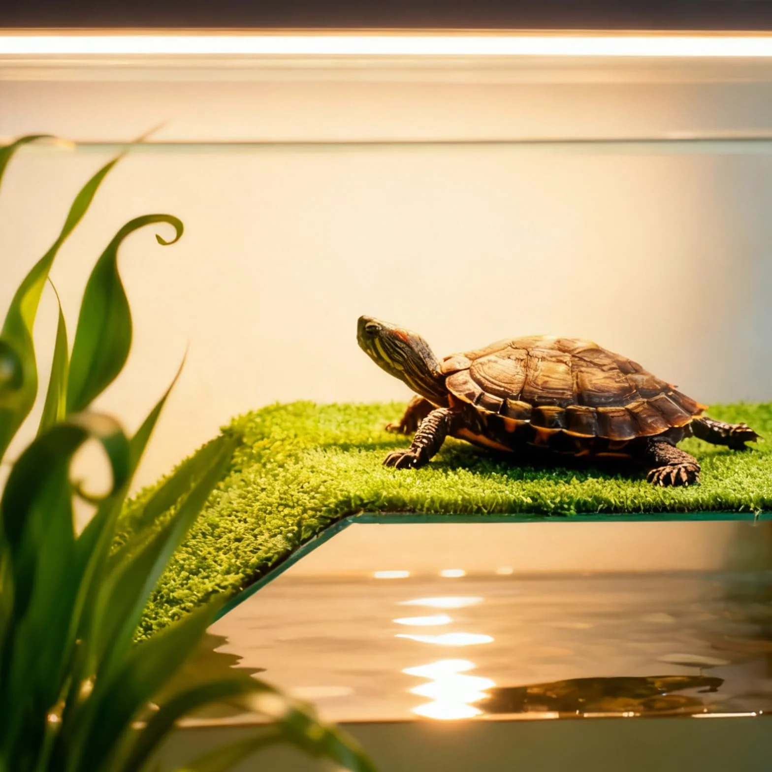 Hierba Rampa para Tortuga, Forma de Plantas Simuladas con Inclinación, Rampa de Escalada de Césped para Pequeños Reptiles, Rana, Terrapín, Terraza para Tortuga para Trepar, Tomar el Sol (M)