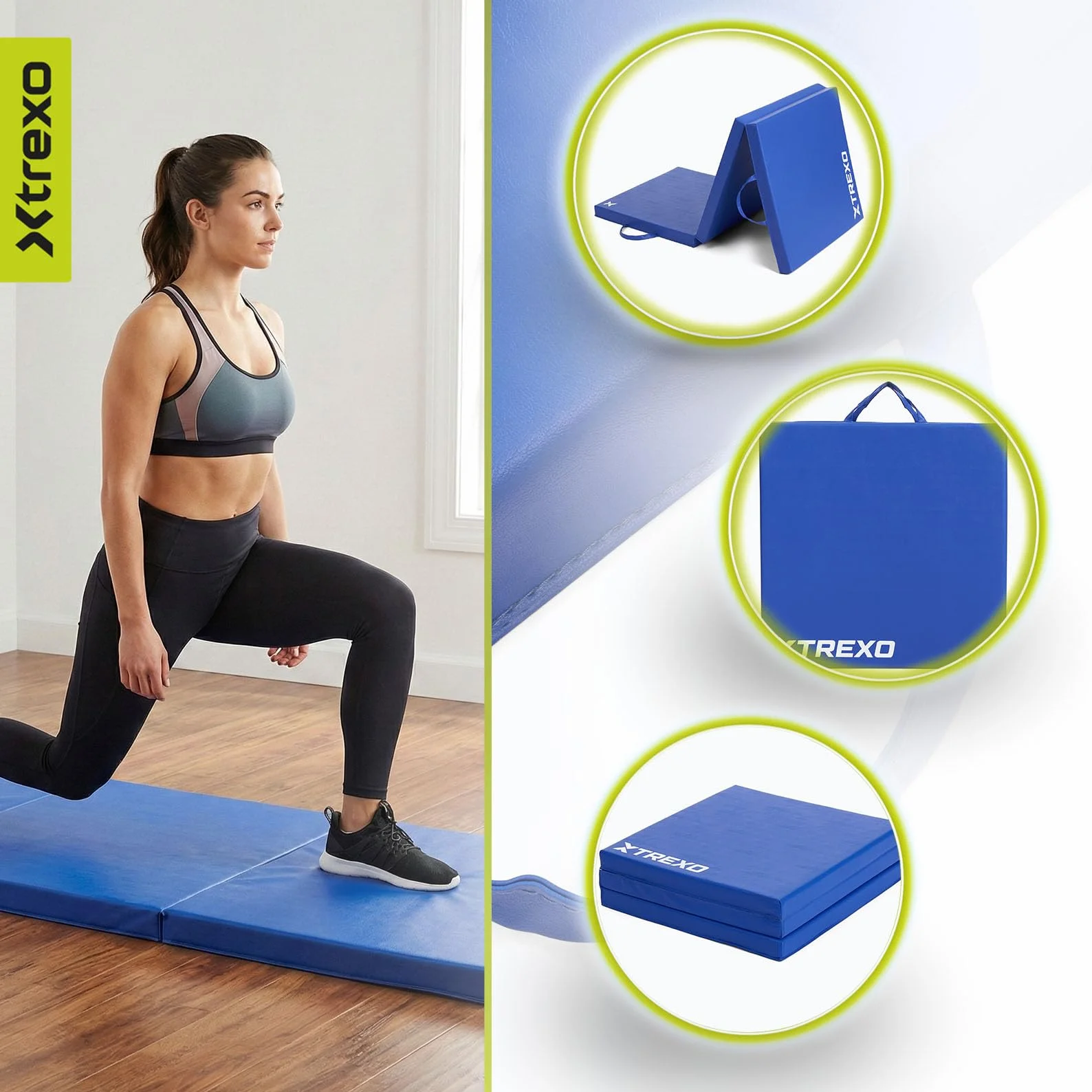 XTREXO Colchón de gimnasia plegable 180x60x5 cm 3 piezas funda de piel ecológica espuma de polietileno