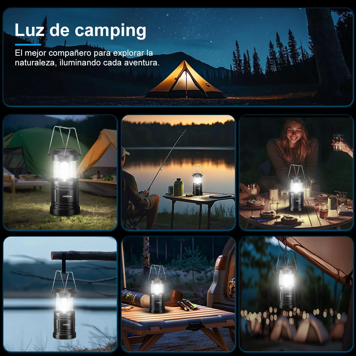 Linternas LED recargables plegables para camping emergencia huracán negro