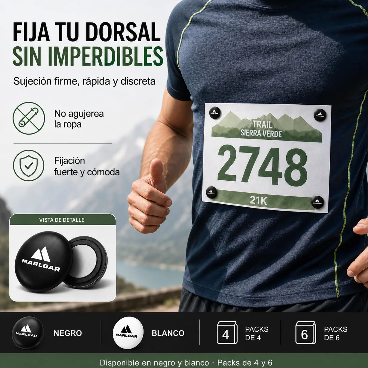 Imanes Dorsal Running Magnéticos para Maratón Trail Triatlón Pack 4-6